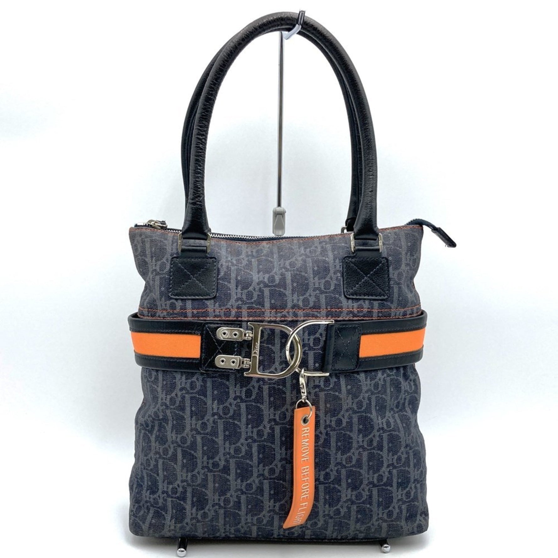 Christian Dior Dior Flight Line Tote Bag Trotter Orange Denim Leather