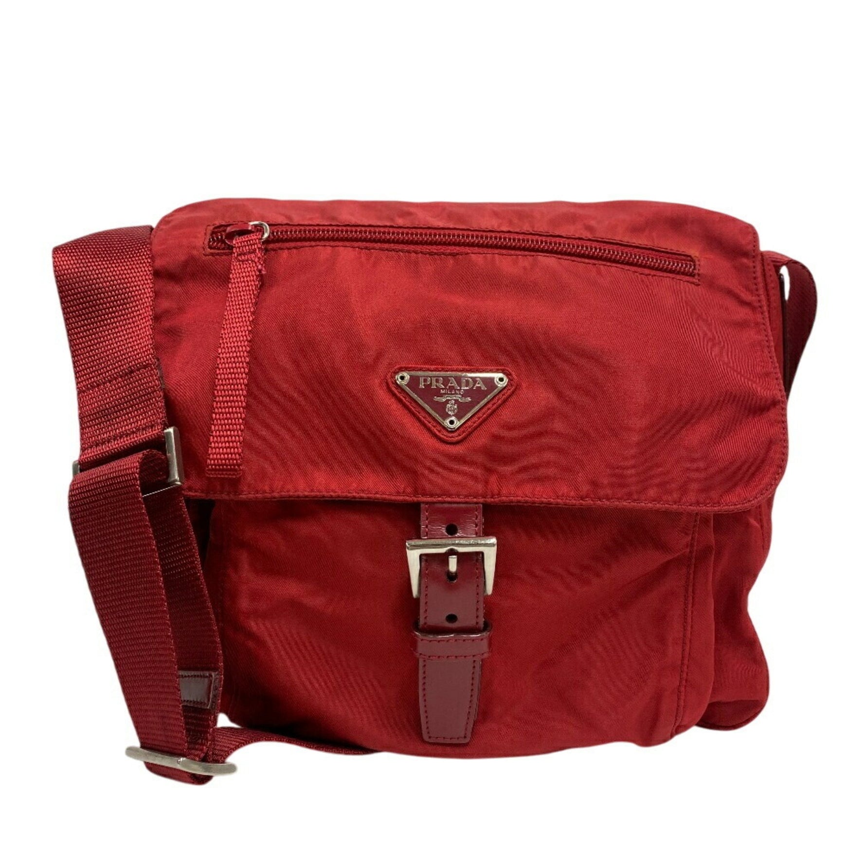 PRADA Triangle Plate Shoulder Bag Red