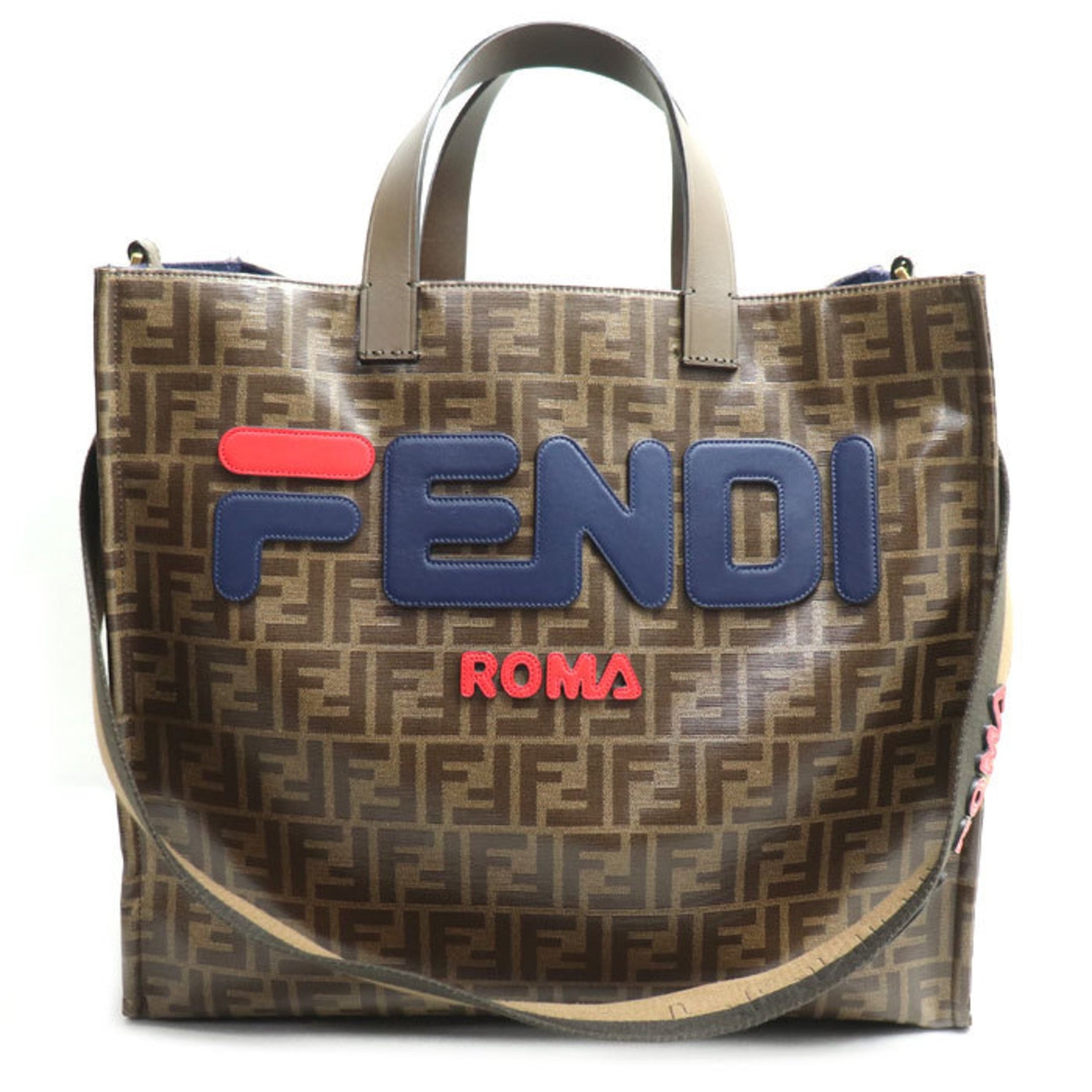 FENDI x FILA Collaboration Zucca Print Tote Bag, Shoulder Brown/Multicolor