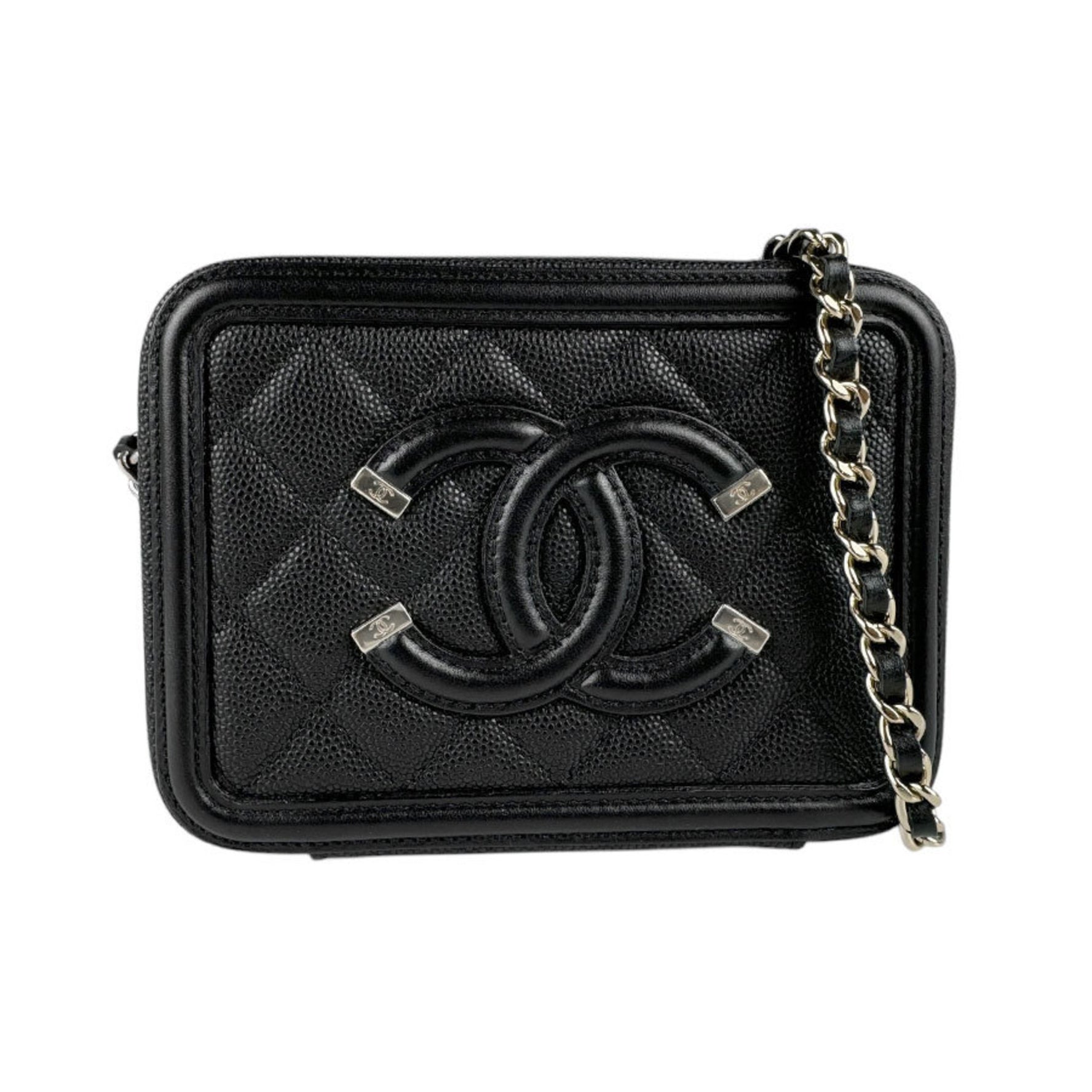 CHANEL Shoulder Bag CC Figley Caviar Skin Leather