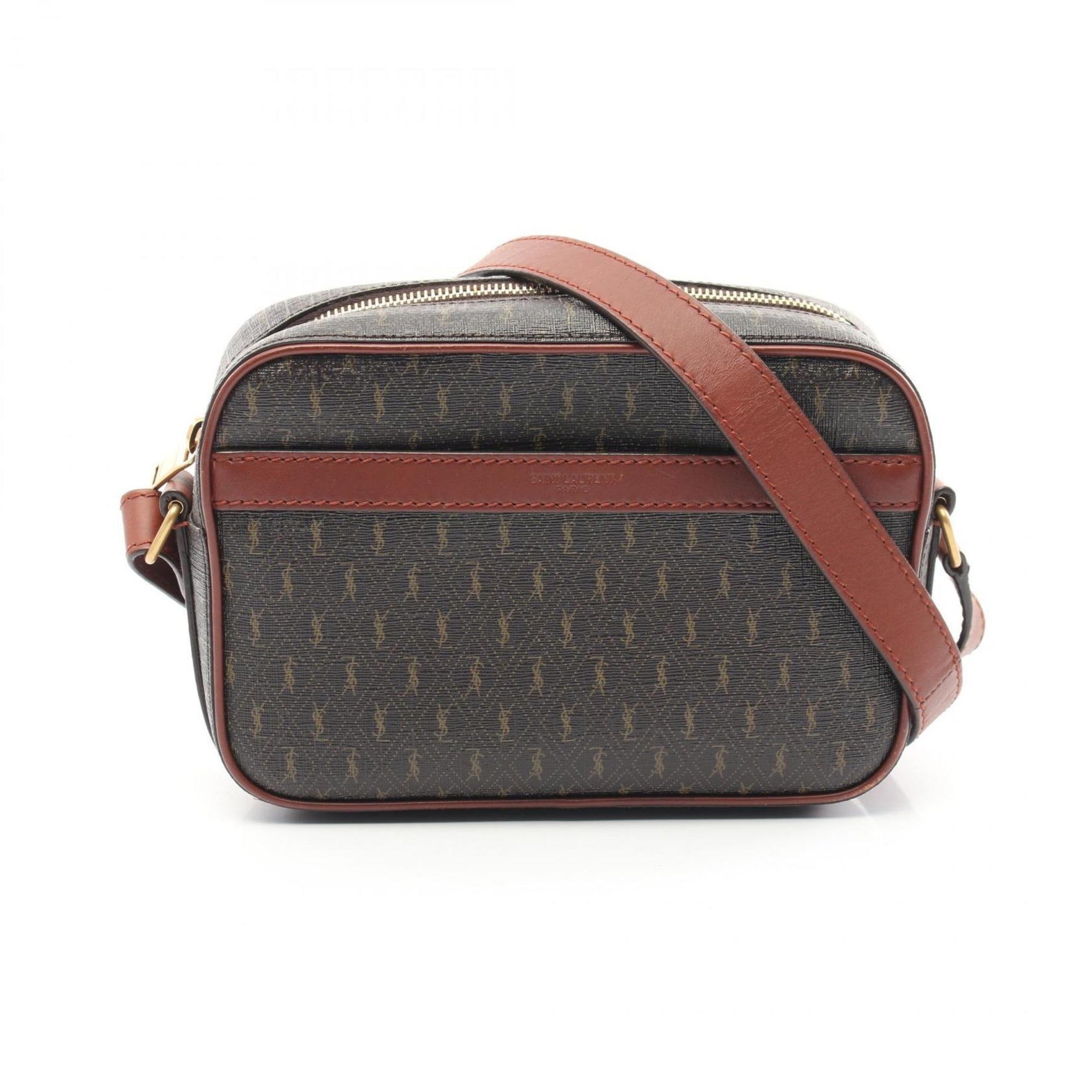 Saint Laurent Monogram Camera Bag Shoulder Coated Canvas Leather Women's Brown