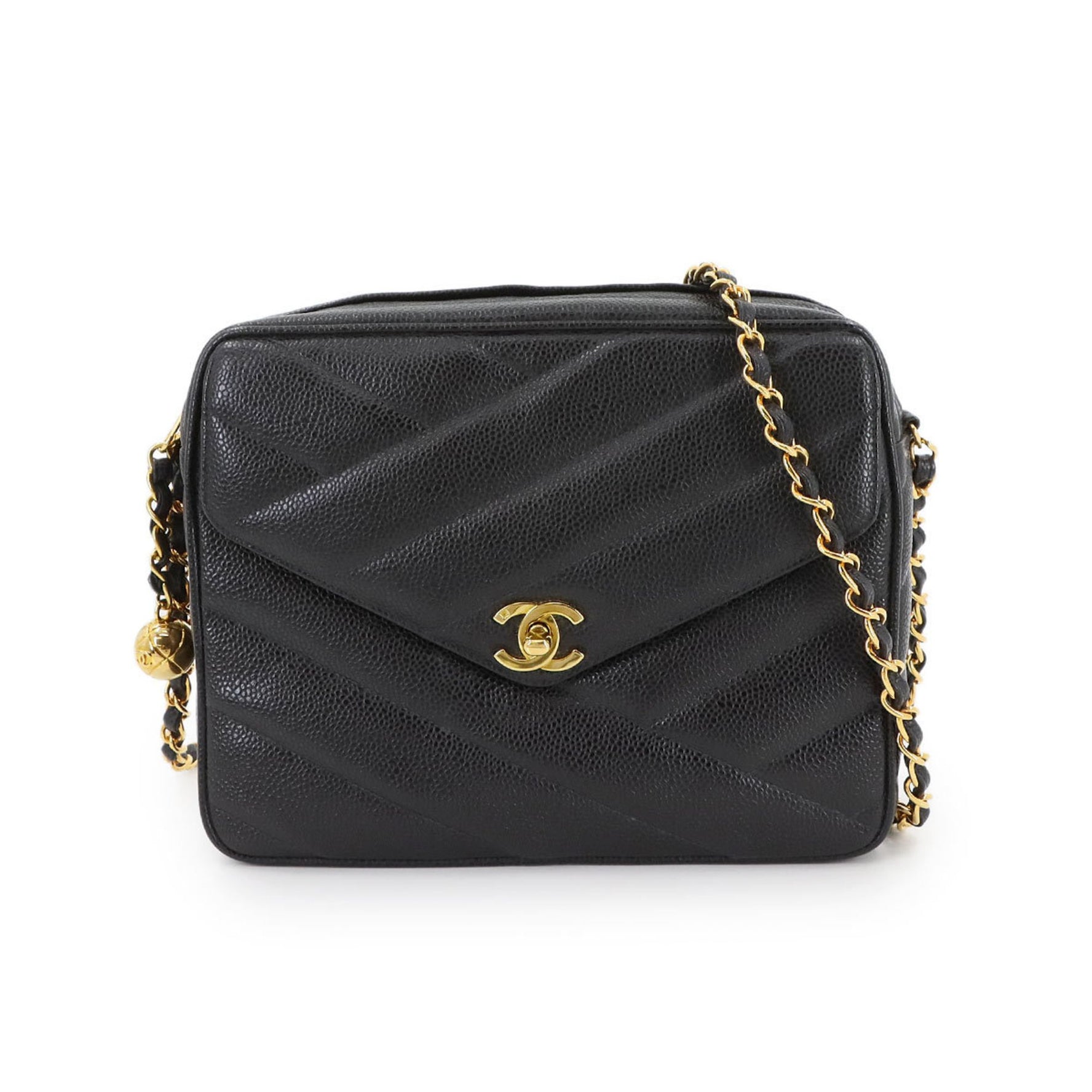 CHANEL Chain Shoulder Bag in Caviar Leather with and Gold Hardware