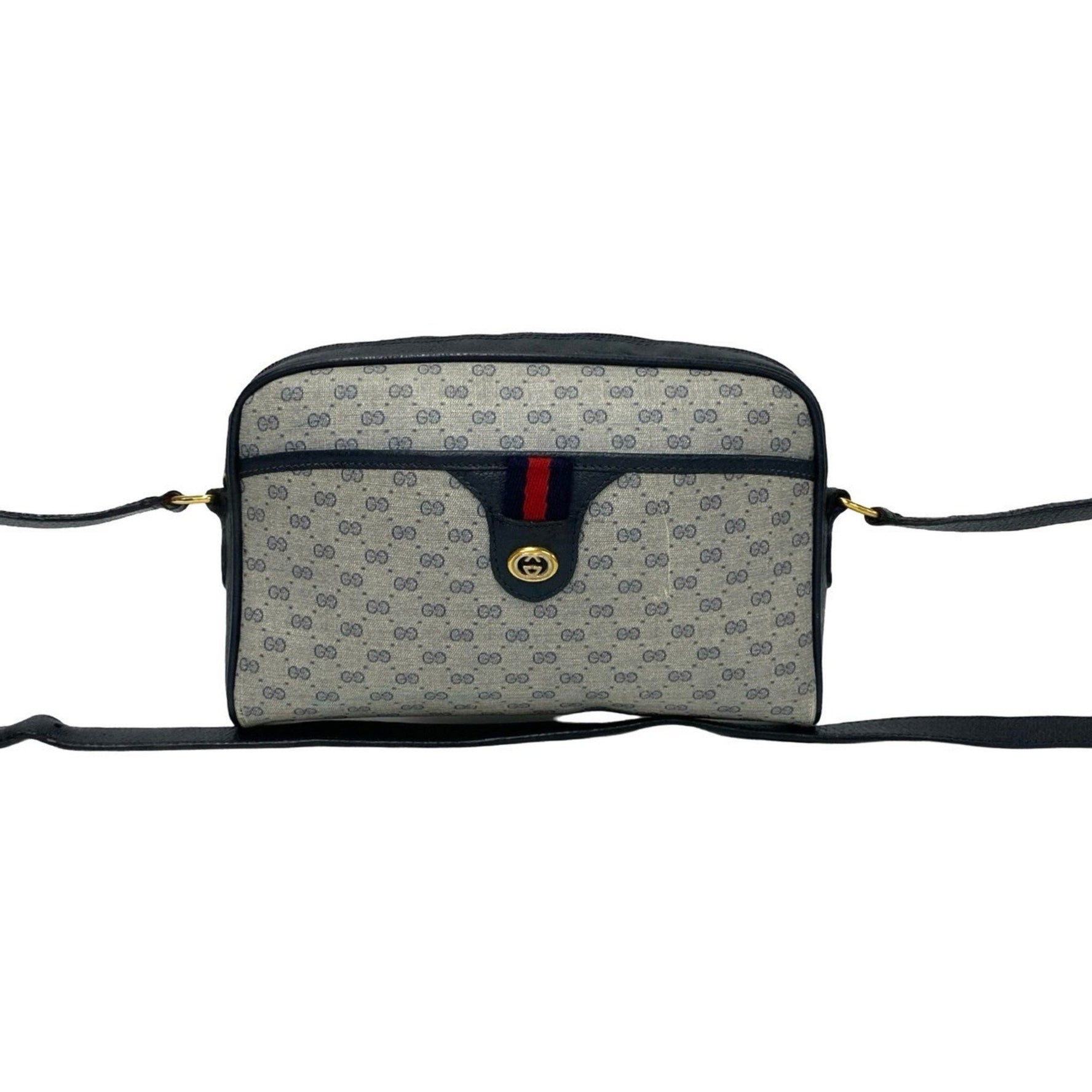 GUCCI Old Gucci Sherry Line Micro GG Leather Shoulder Bag Pochette Navy