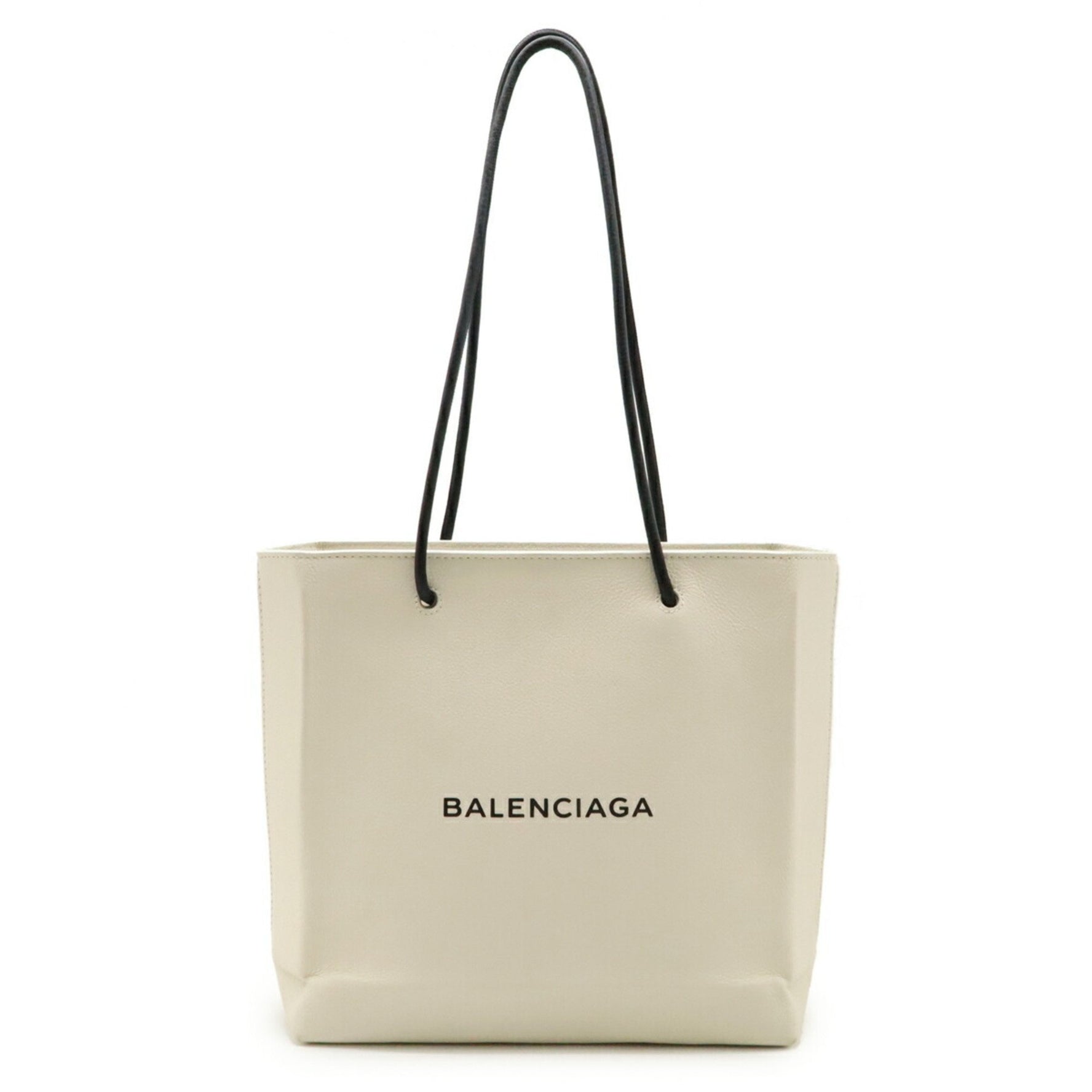 BALENCIAGA Tote Bag Medium Shoulder Leather Ivory White Black