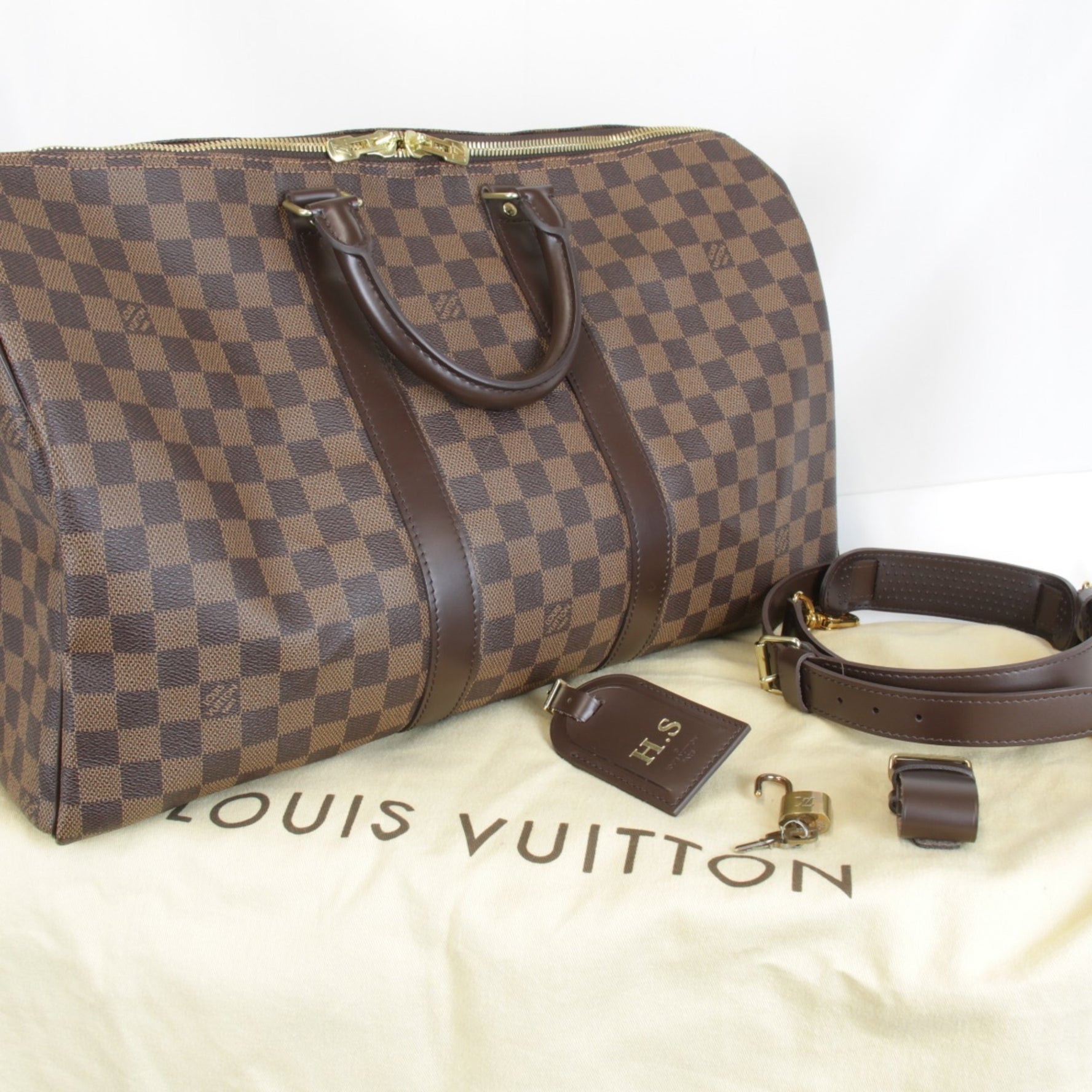 LOUIS VUITTON Keepall Bandouliere 45 Boston Bag in Damier Canvas, Unisex
