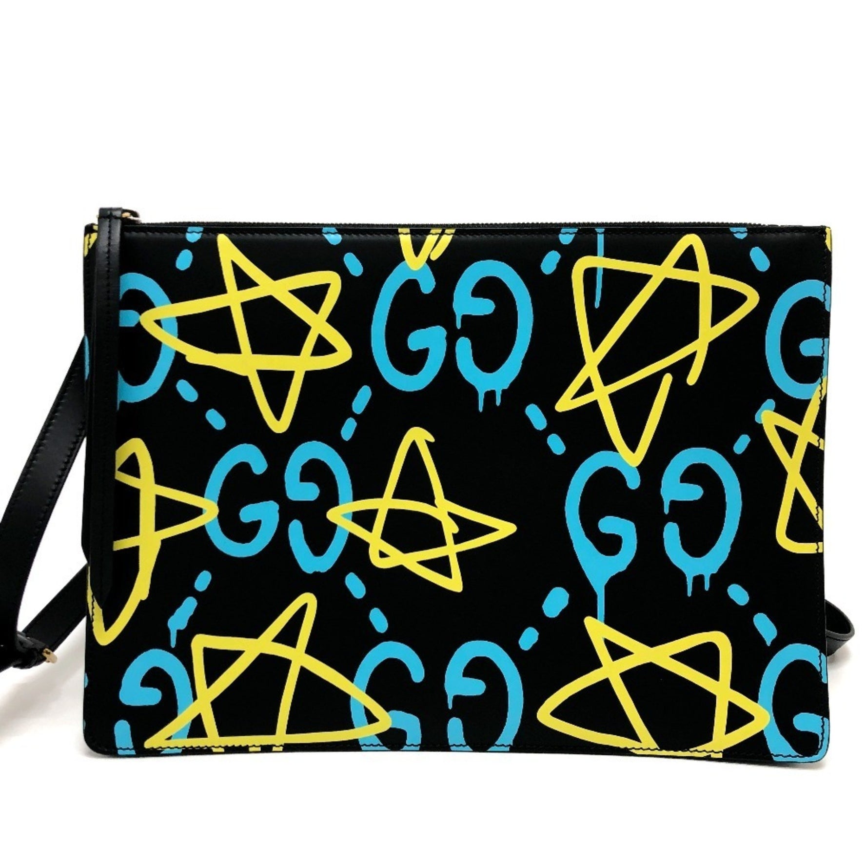 GUCCI Ghost Clutch Bag Shoulder Leather Women's Black