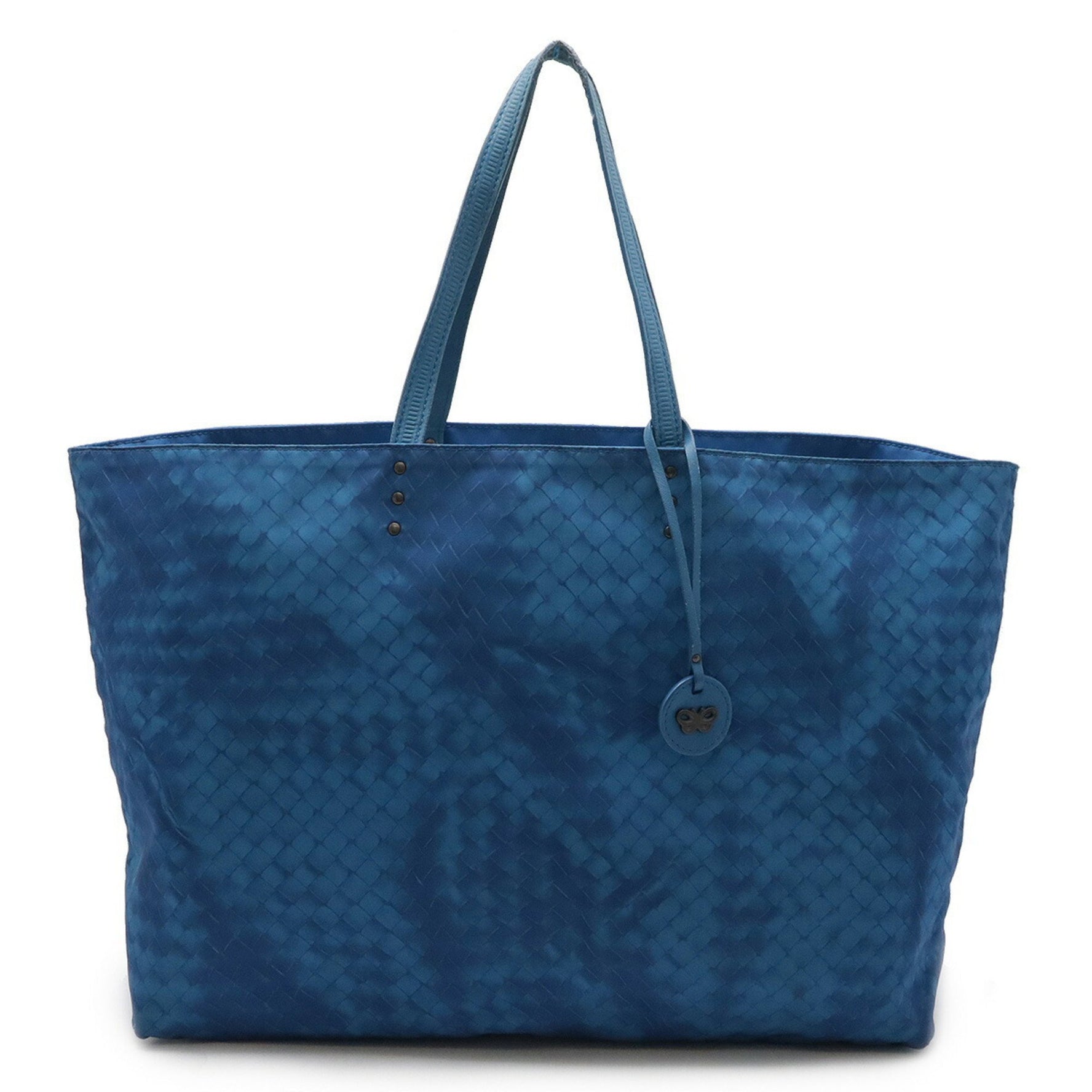 BOTTEGA VENETA Intreccio Illusion Tote Bag Shoulder Nylon Leather Blue