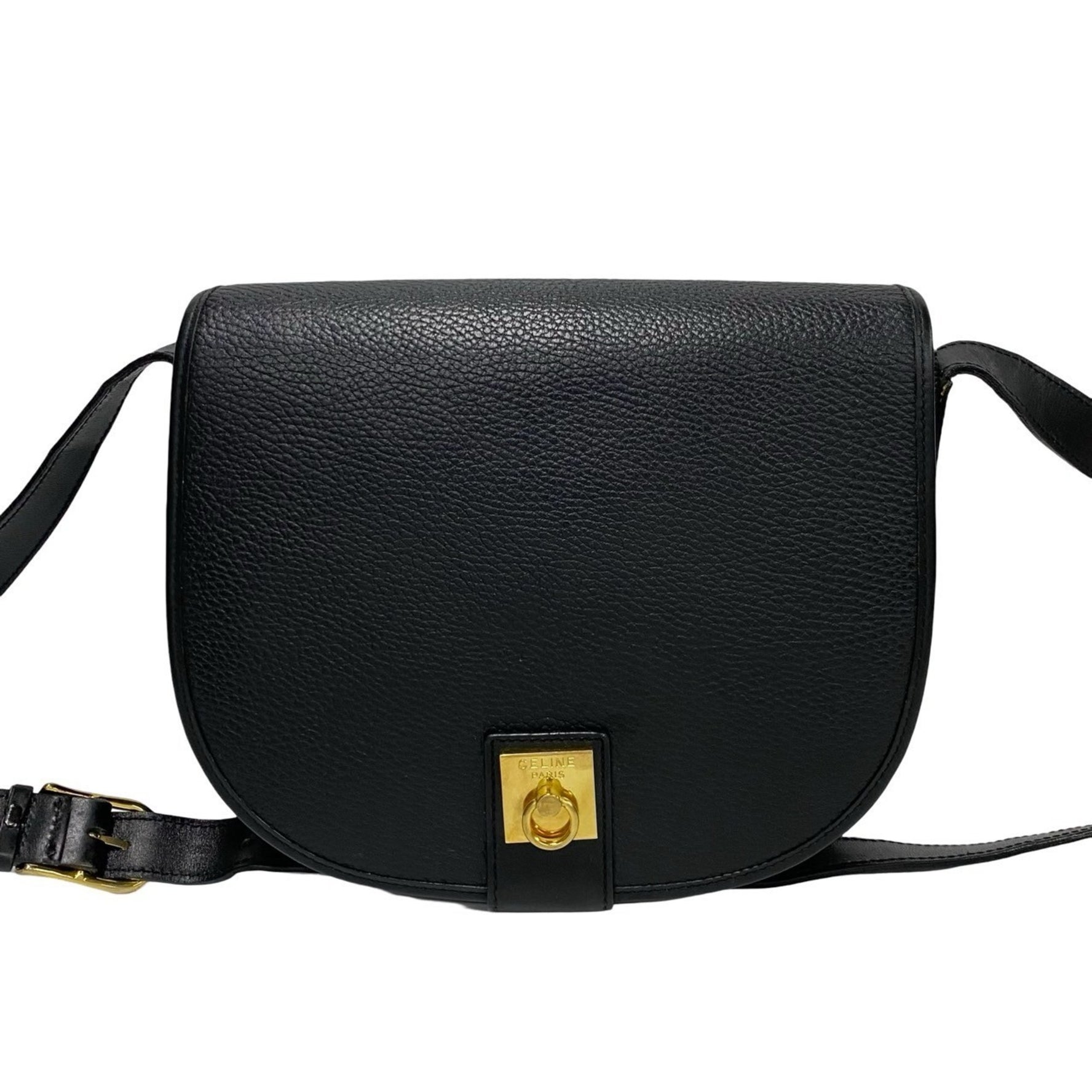 CELINE Vintage Logo Ring Hardware Leather Shoulder Bag Pochette Sacoche 457-8