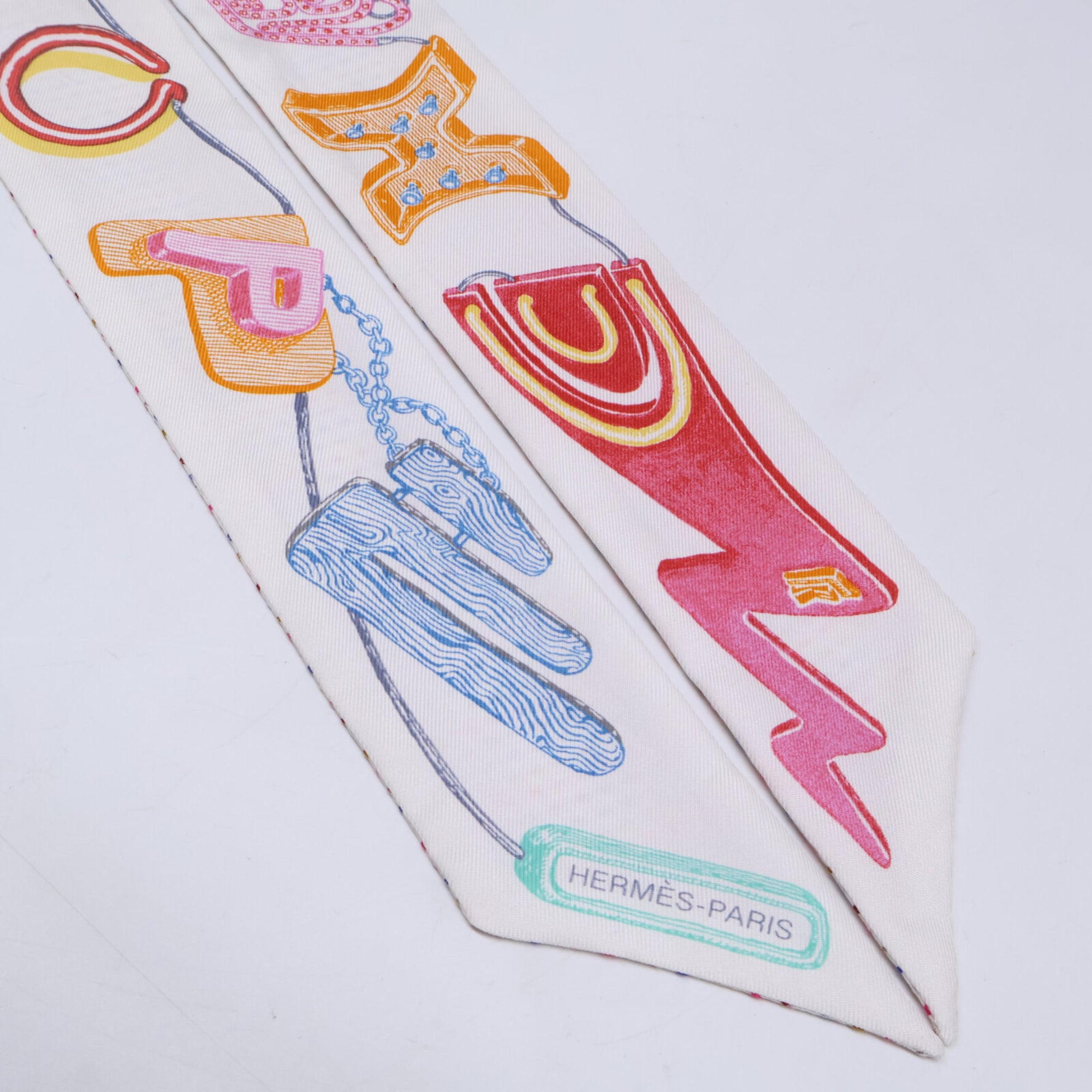 HERMES Twilly Chevaloscope Embroidered Scarf