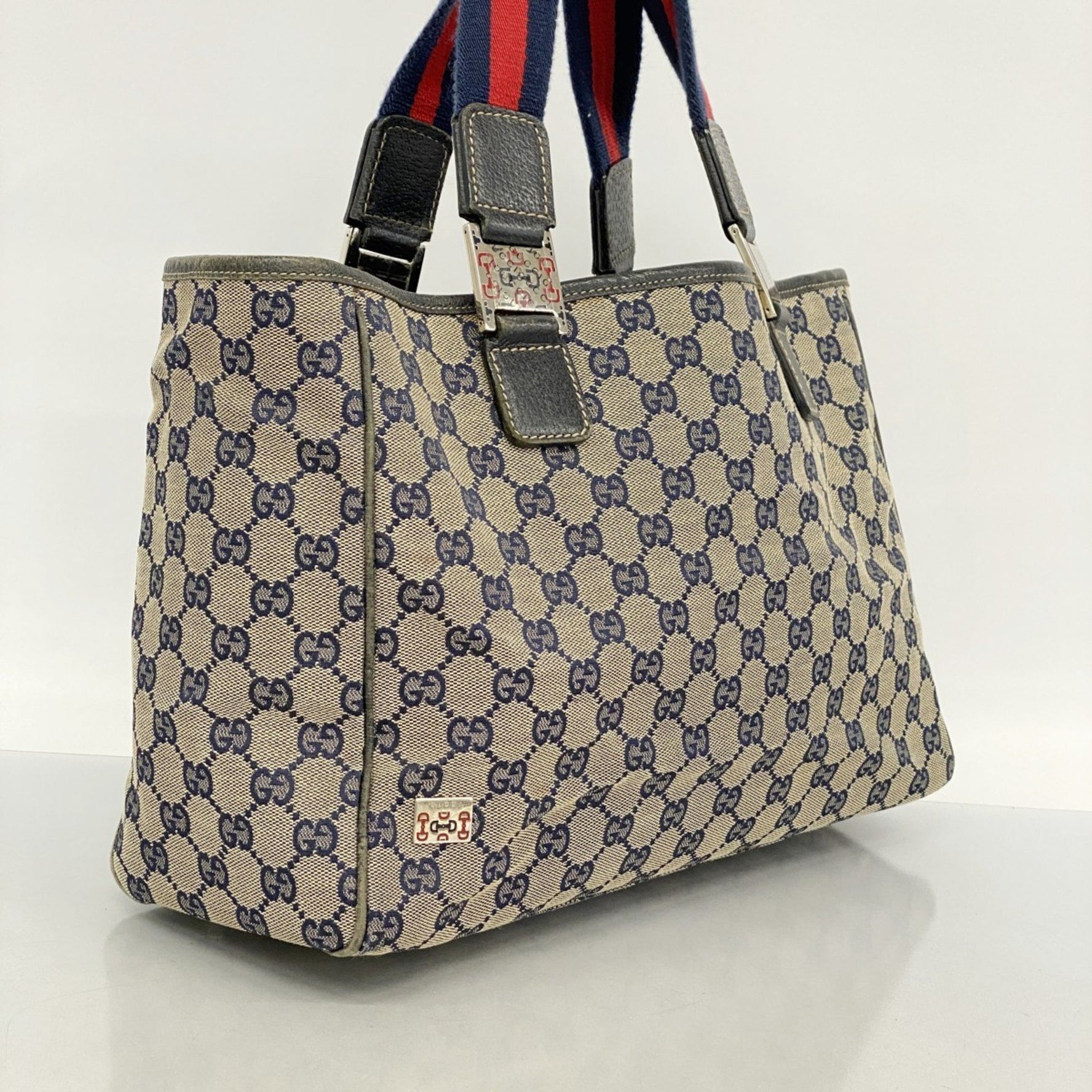 Gucci Tote Bag GG Canvas Sherry Line Beige Navy Red