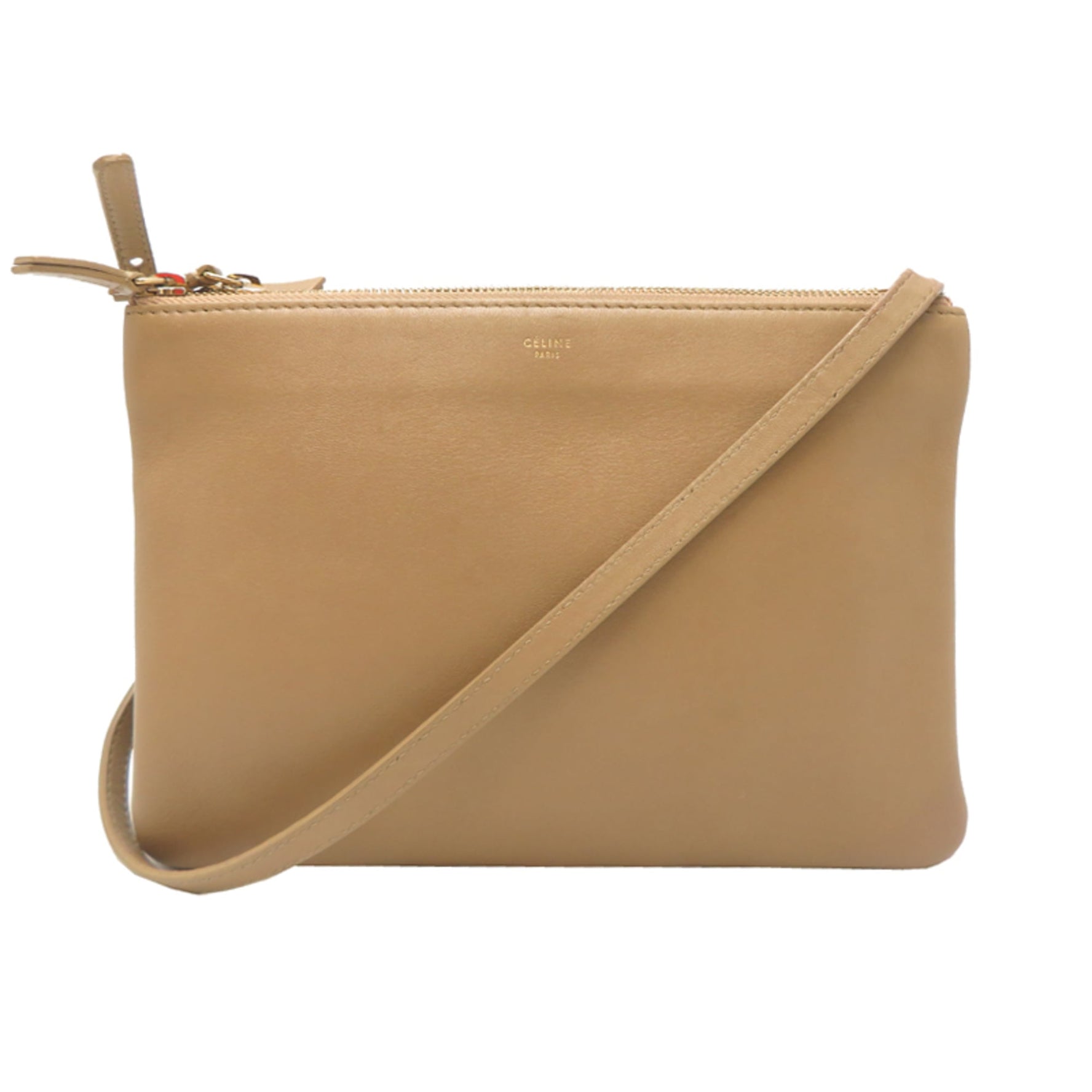 Celine Trio Large Shoulder Bag in Light Brown Leather