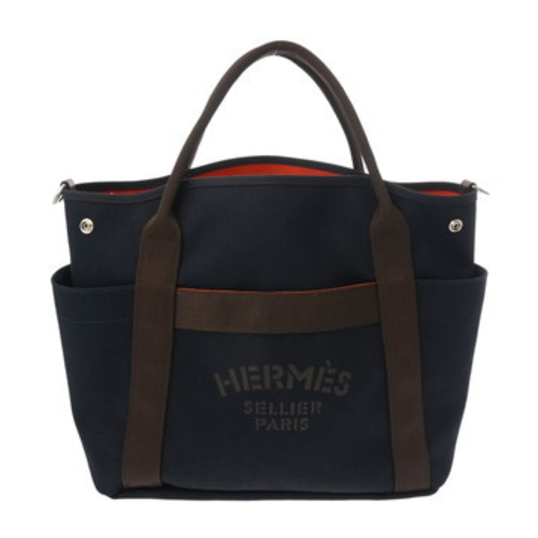HERMES Sac de Pansage Groom Navy/Fu U Stamp (circa 2022) Toile Chevron Tote Bag