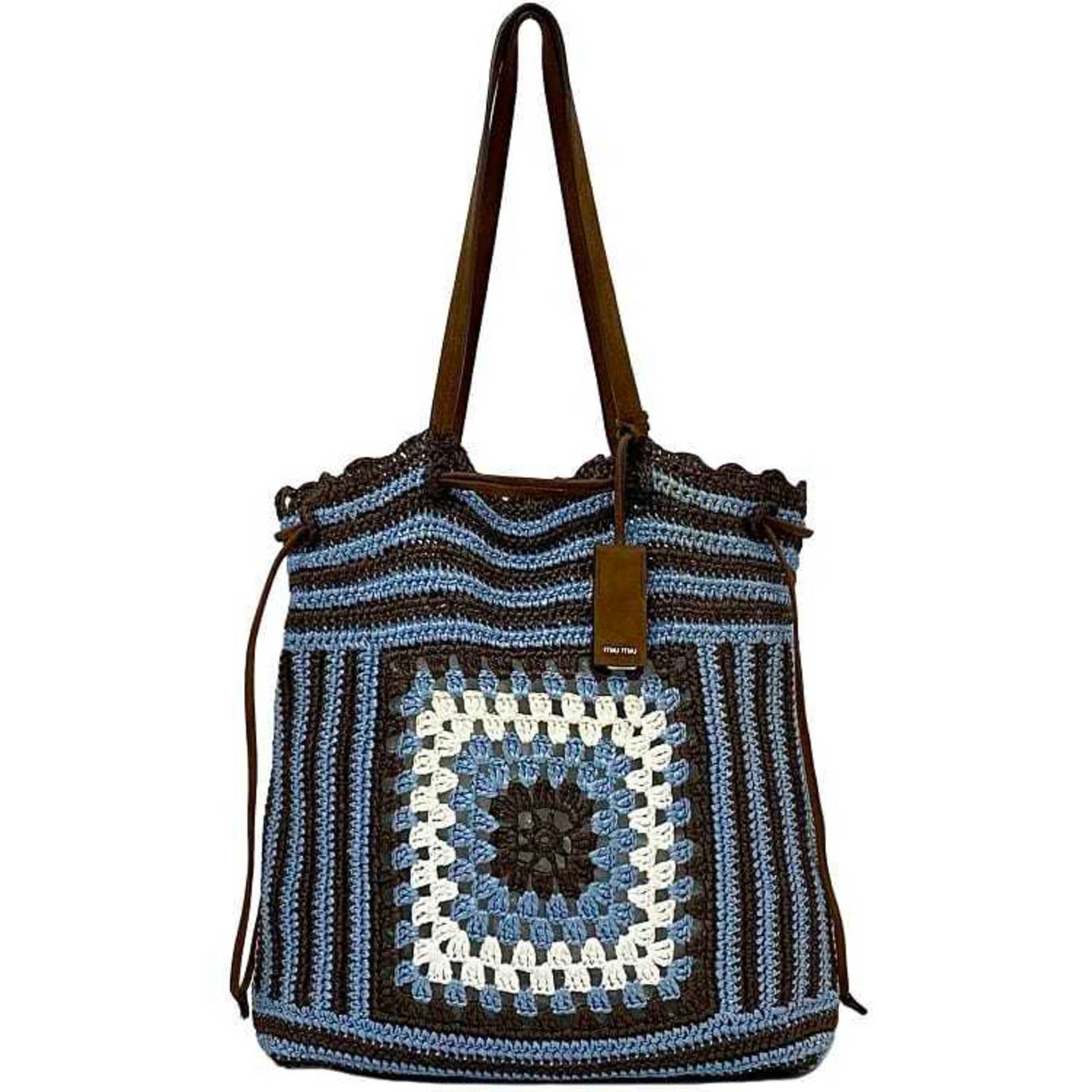 Miu Miu Miu Tote Bag Light Blue Brown Astrale RAFIA Raffia Mesh Men's