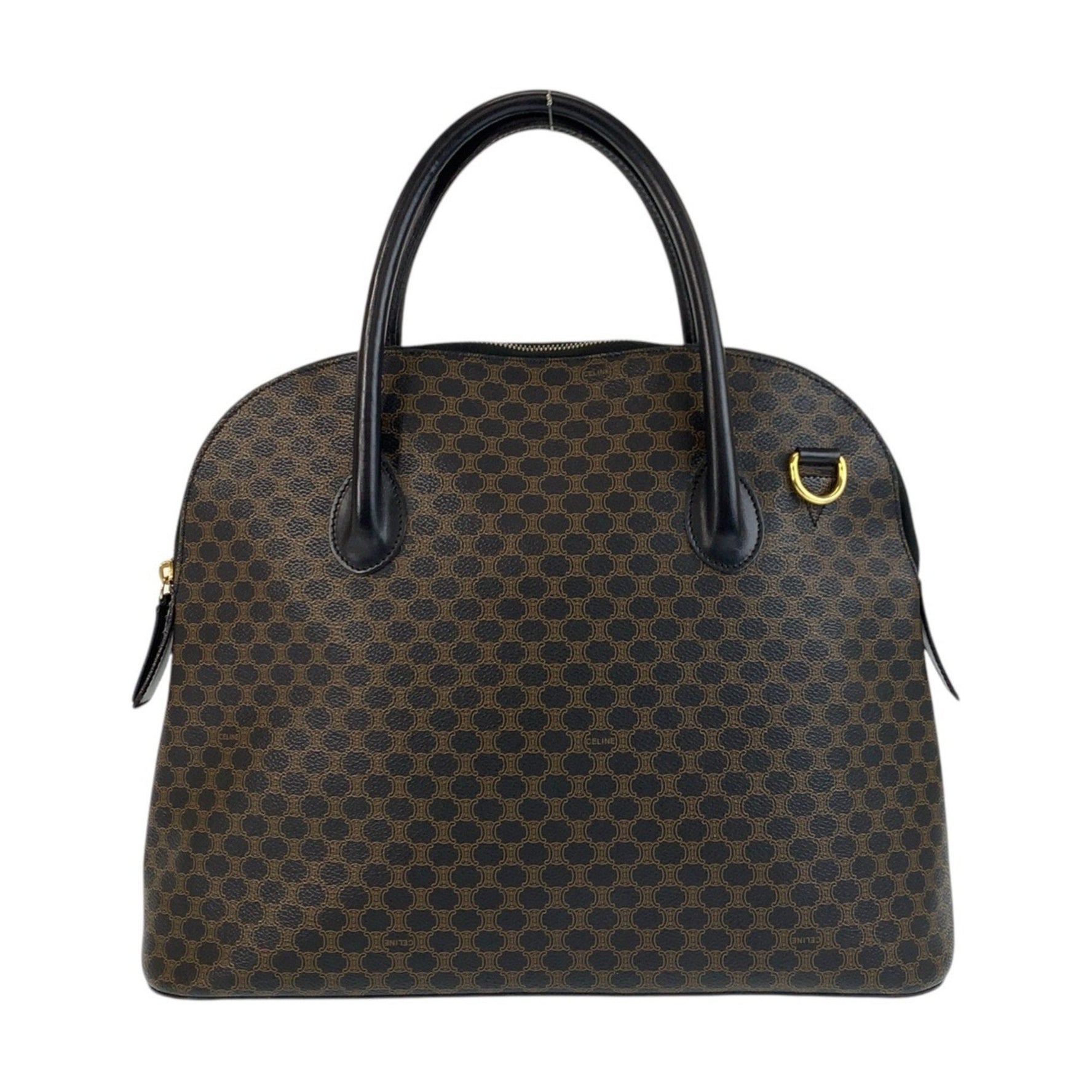 CELINE Vintage Macadam Brown Black Gold Hardware Leather Handbag