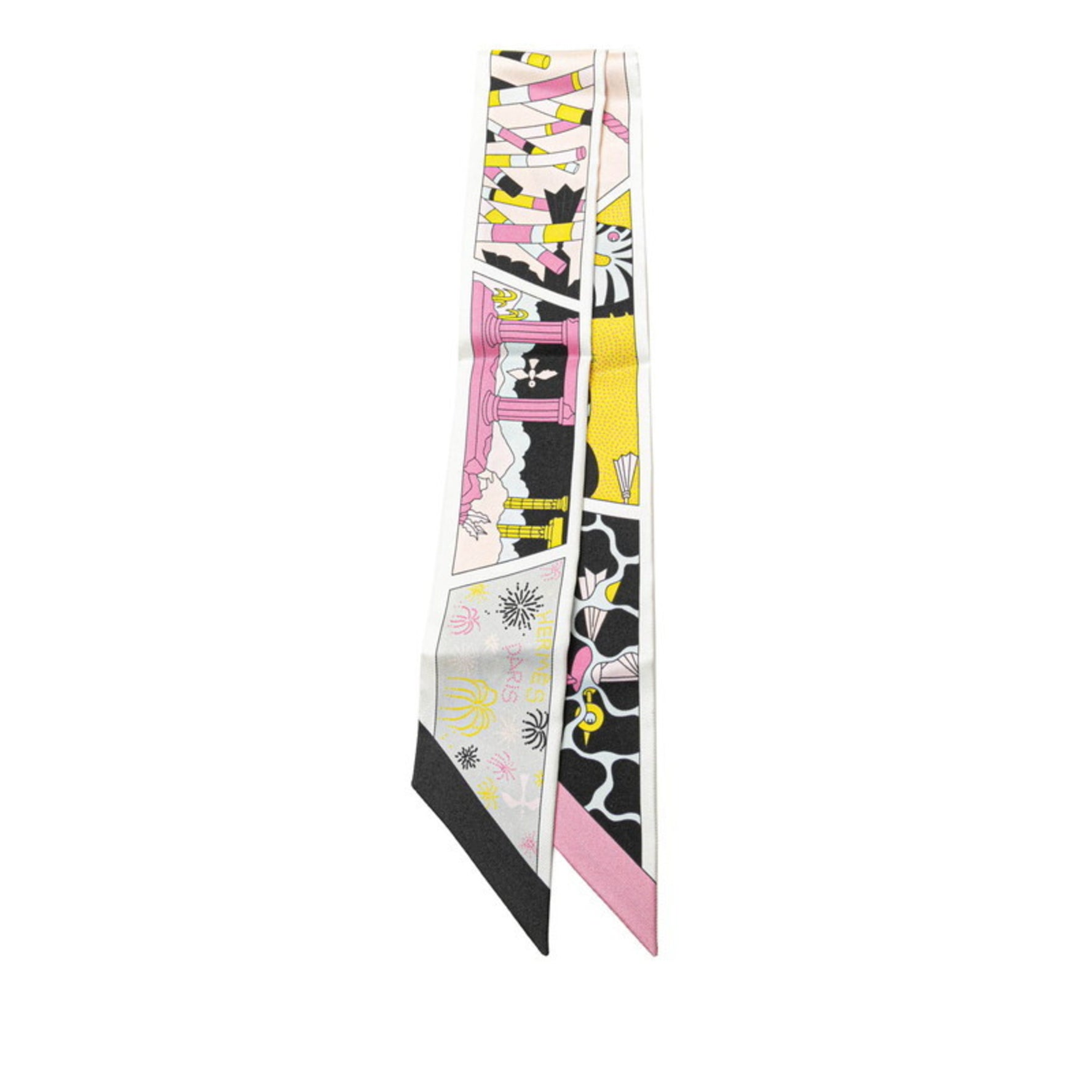Hermes Twilly FACTORY SUITE Scarf Muffler White Multicolor Silk