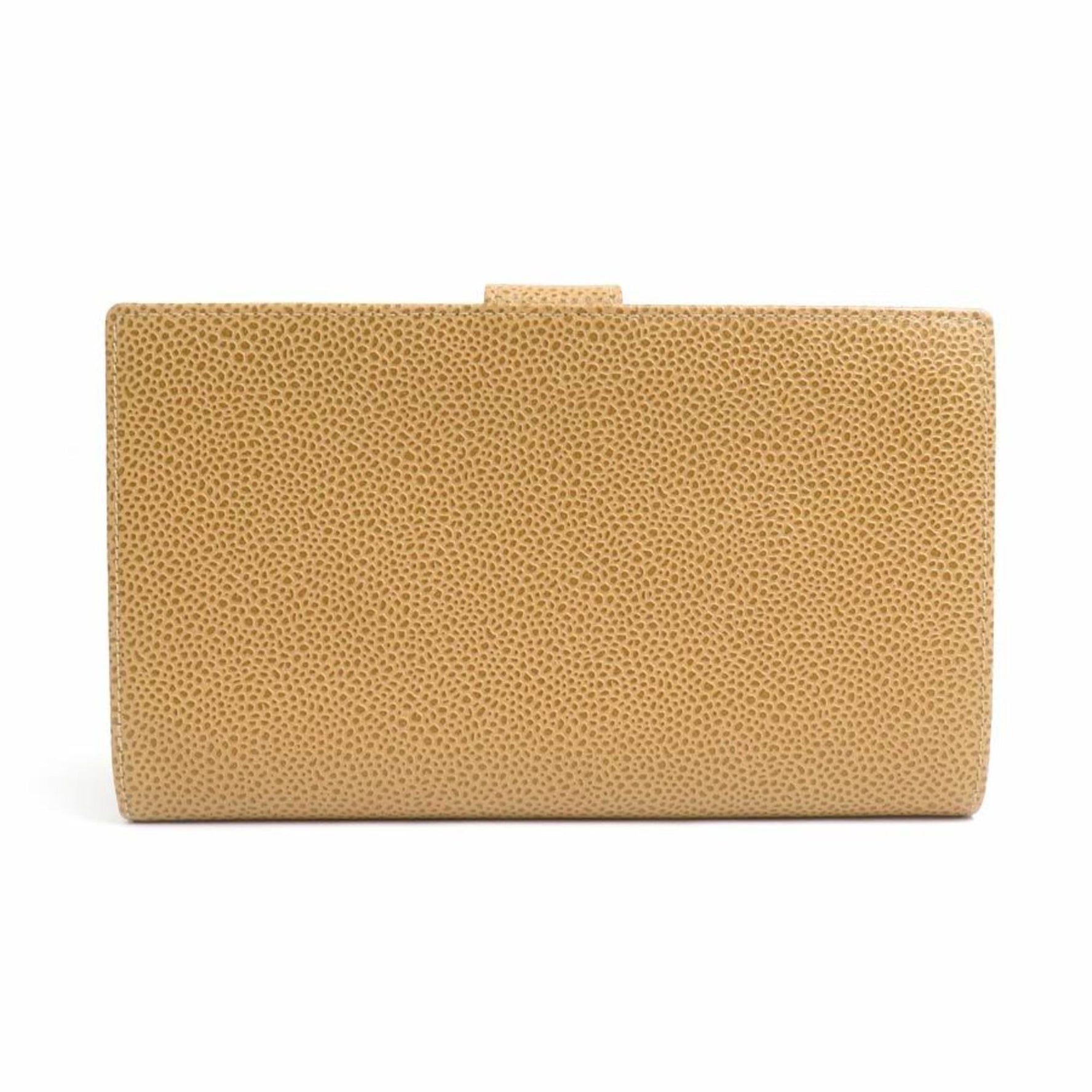 CHANEL Bi-fold Wallet Coco Mark Caviar Skin Leather Beige Gold Women's w0906a