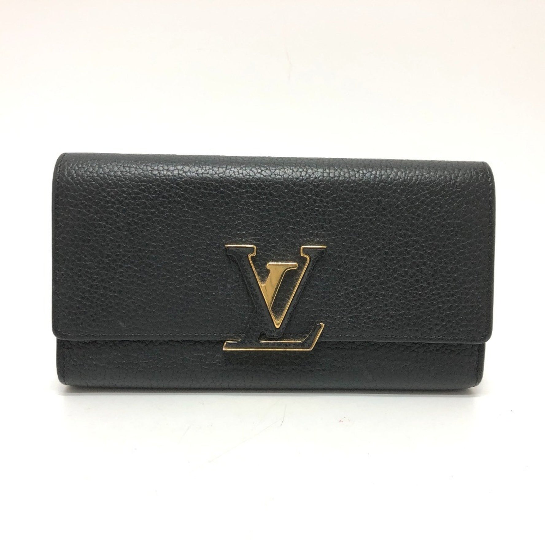 LOUIS VUITTON M61248 LV Logo Portefeuille Capucines Bifold Long Wallet in Taurillon Leather, Women's, Black