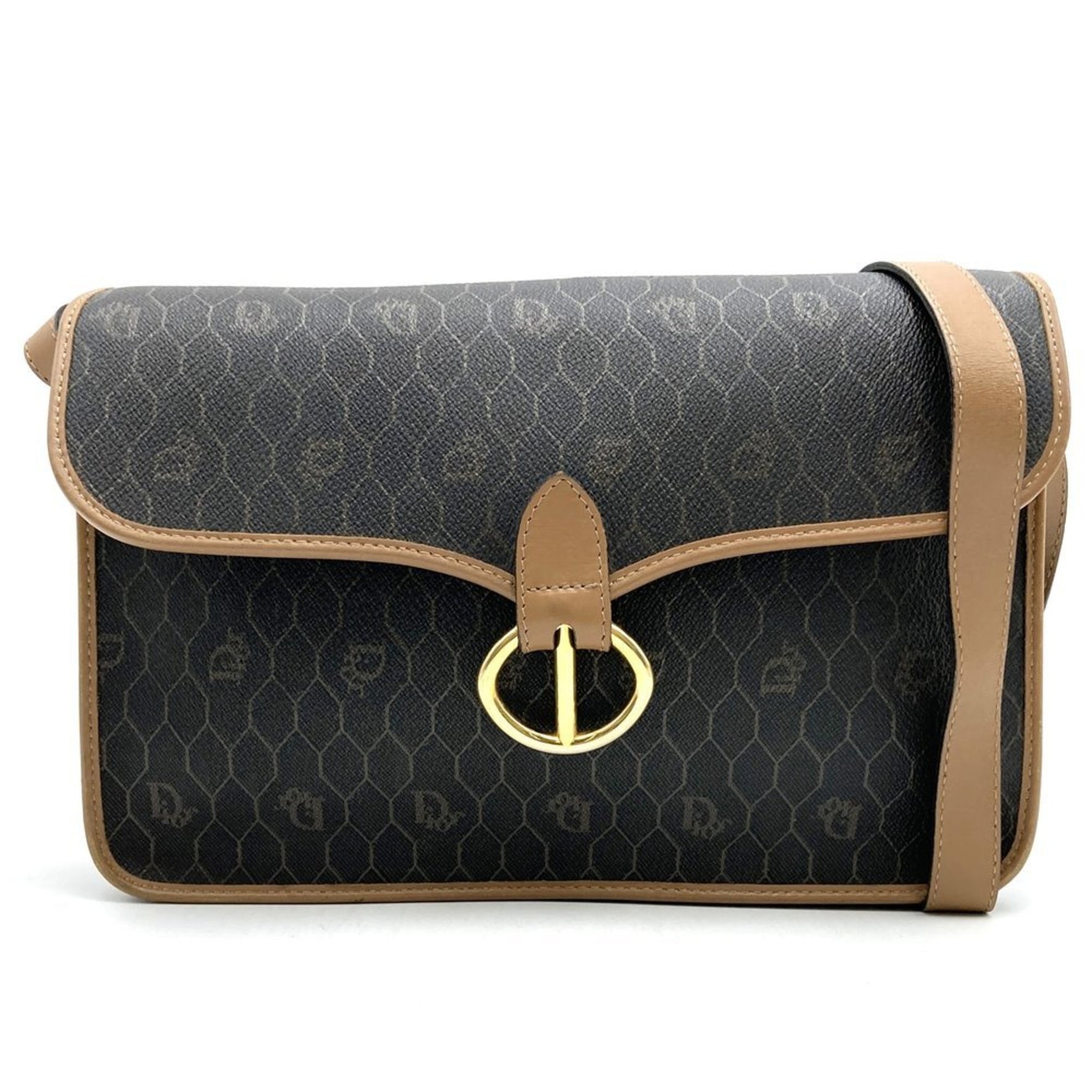 Christian Dior Dior Christian Honeycomb Shoulder Bag Brown Leather