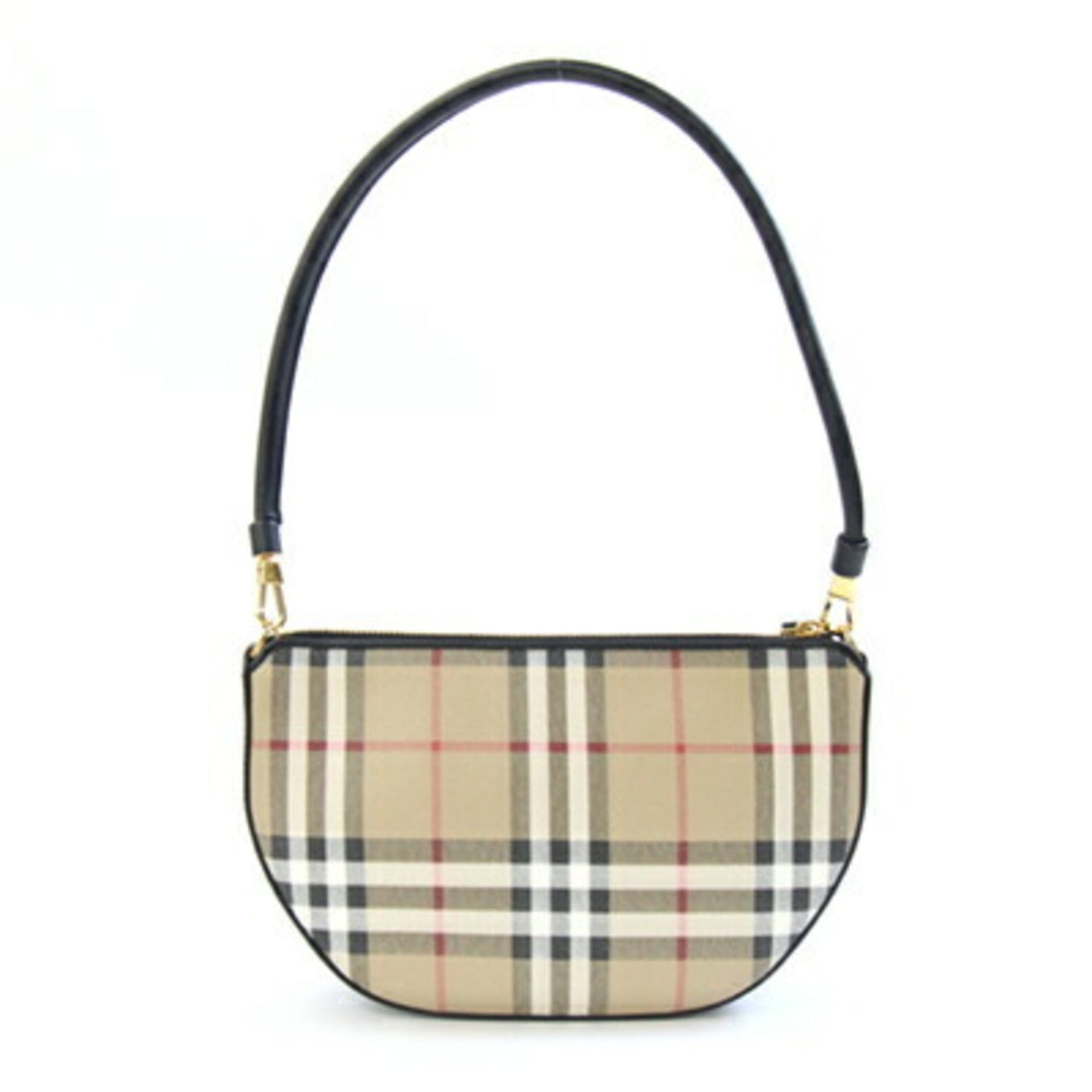 Burberry Pouch Olympia Beige Black PVC Leather Clutch Bag Check Women's BURBERRY
