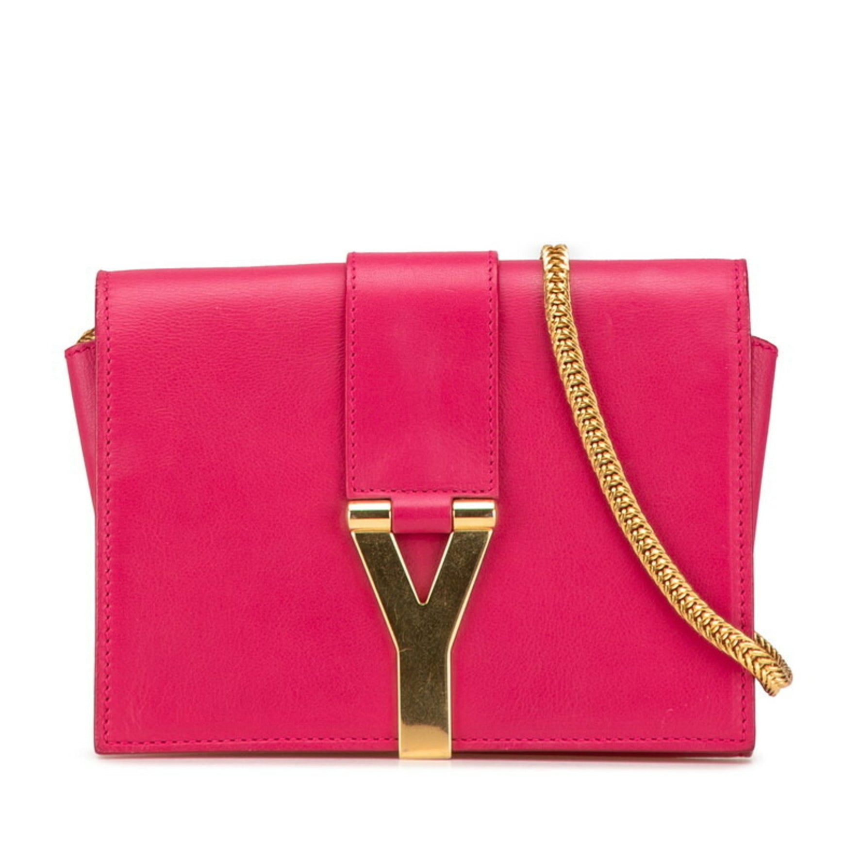 Saint Laurent Chain Shoulder Bag Pink Gold Leather Women's SAINT LAURENT