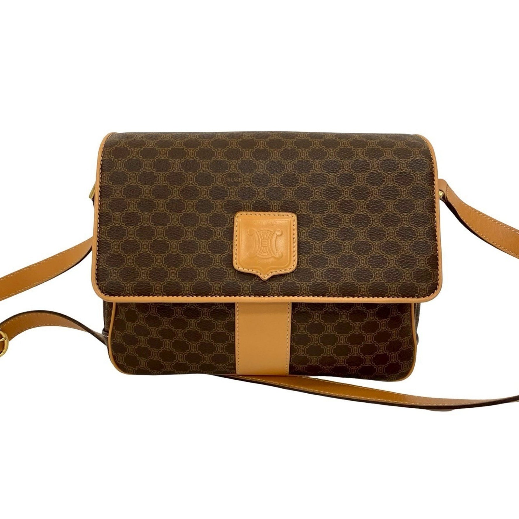 CELINE Vintage Macadam Blason with Triomphe Logo Leather Shoulder Bag/Pochette in