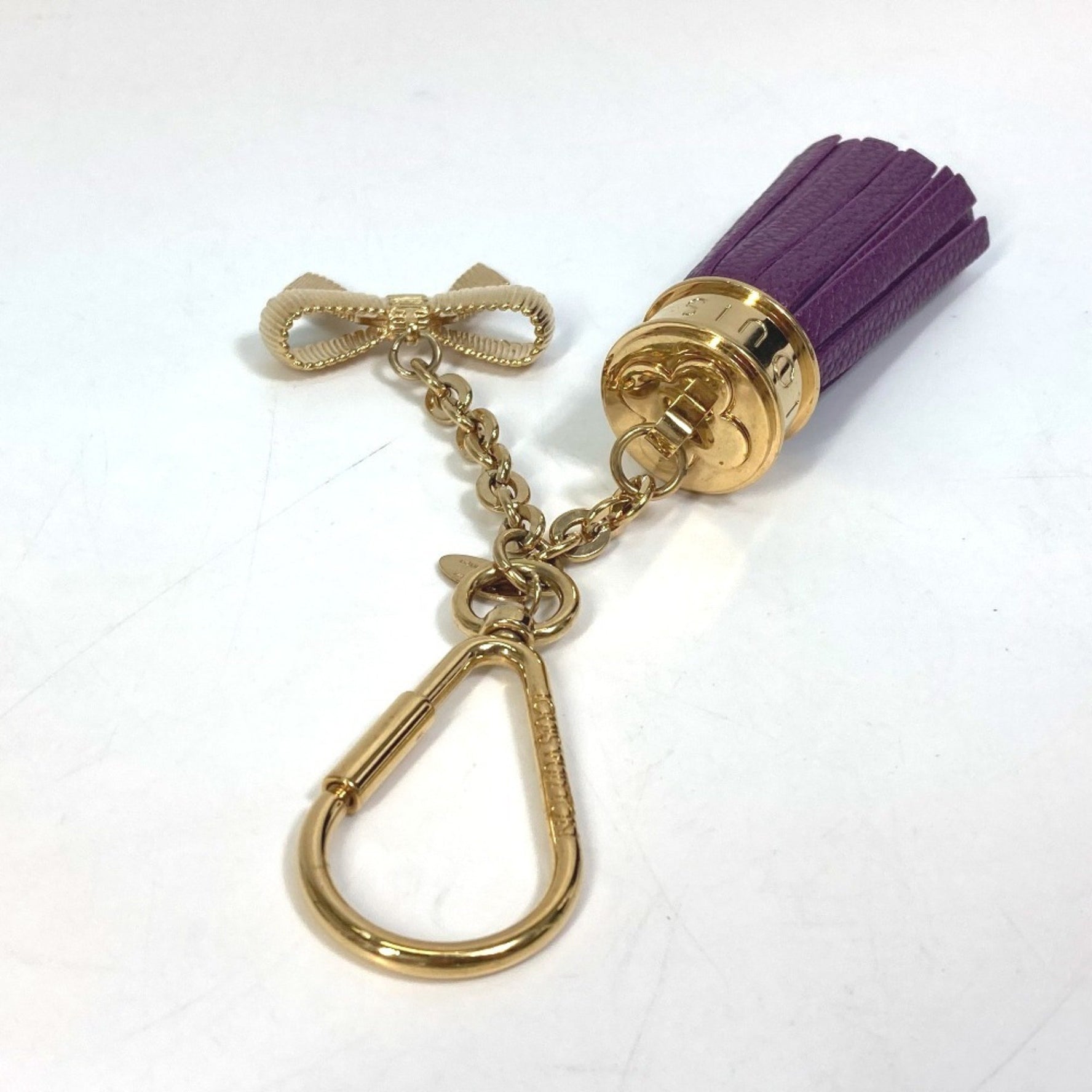 LOUIS VUITTON M65124 Tassel Ribbon Key Ring Bag Charm Keychain Leather Women's Purple