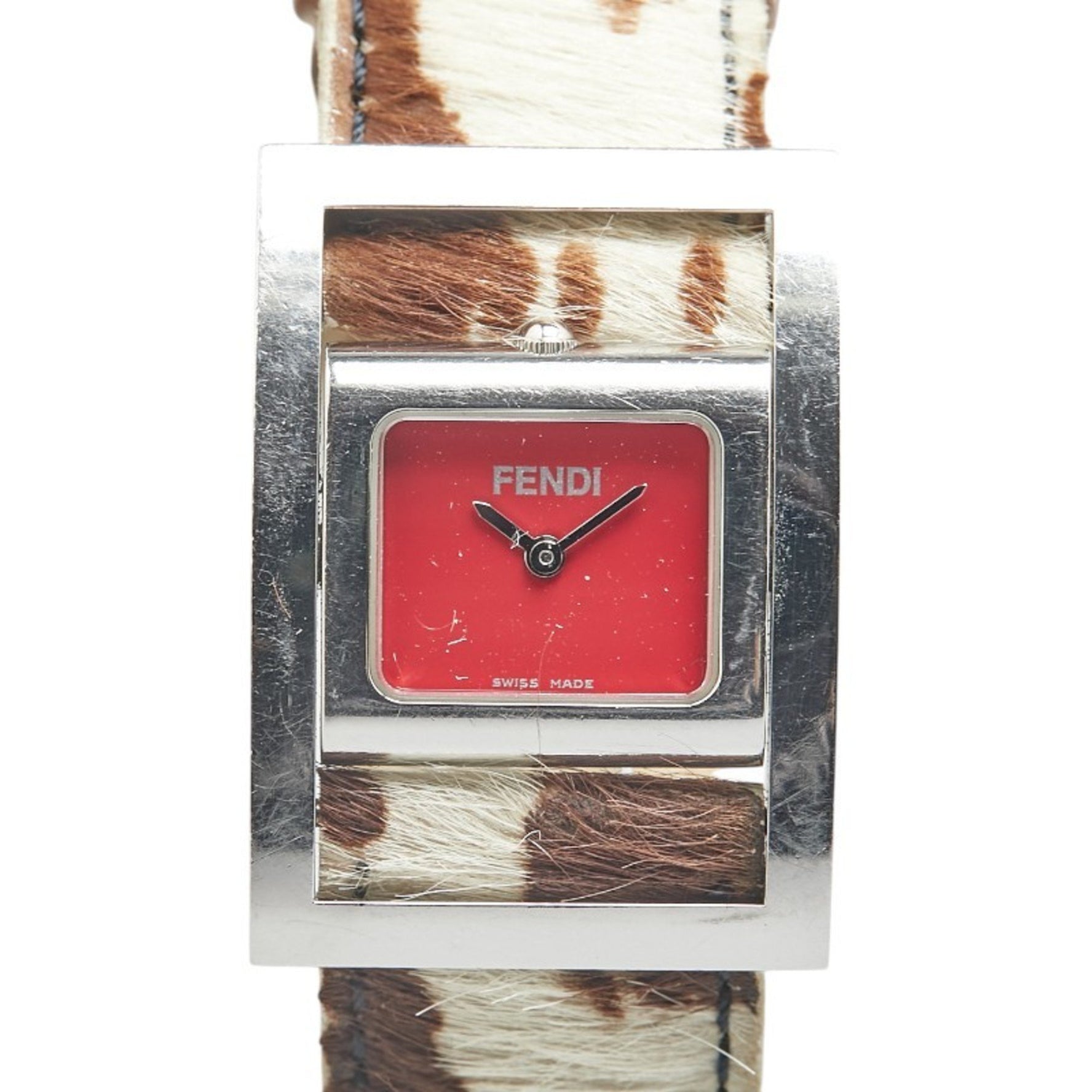 Fendi Registered Model Gyro Watch, Quartz Movement, Red Dial, Stainless Steel, and Porcelain Leather