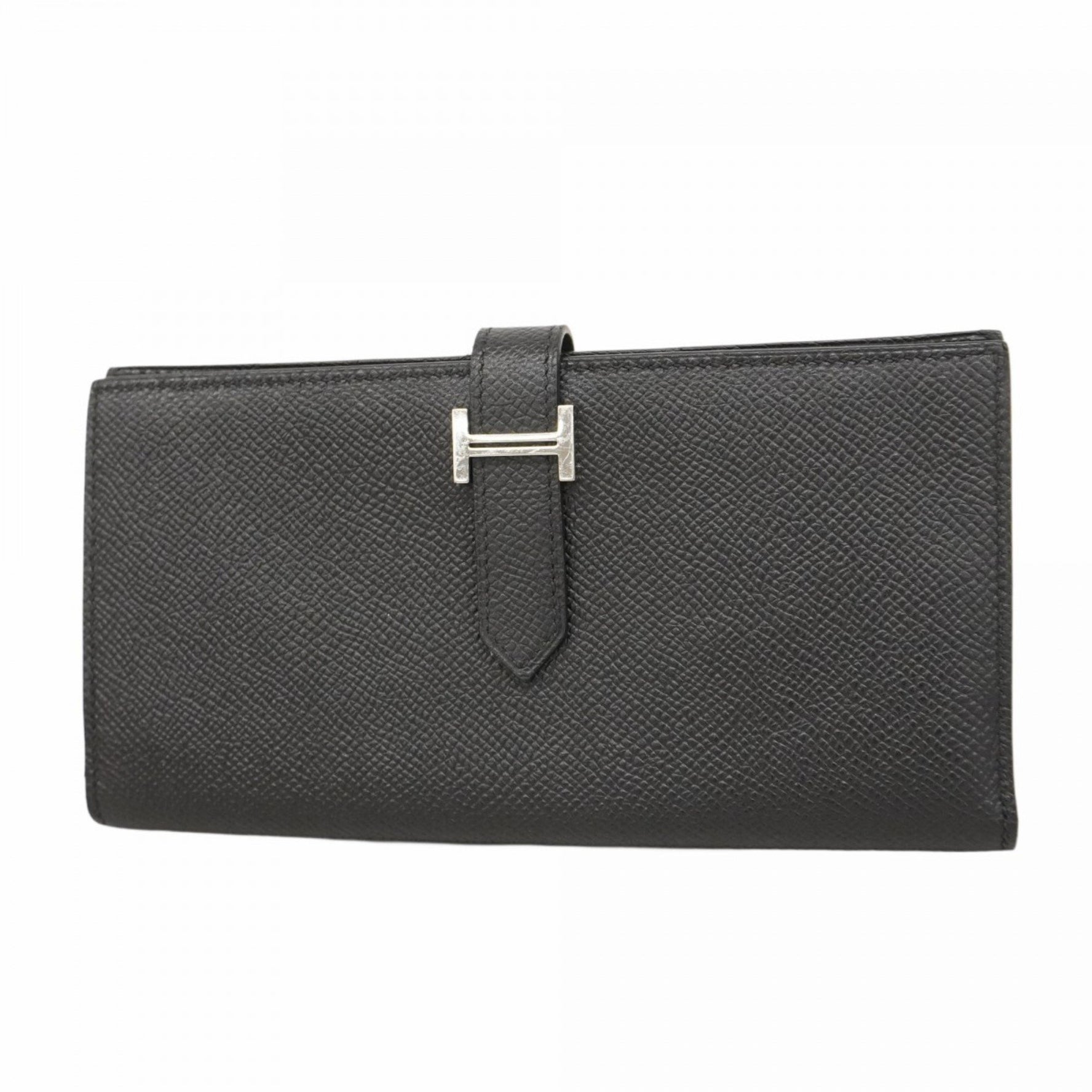 Hermes Hermès Bearn soufflet long wallet in Epsom leather, black, with an X stamp, for men and women.