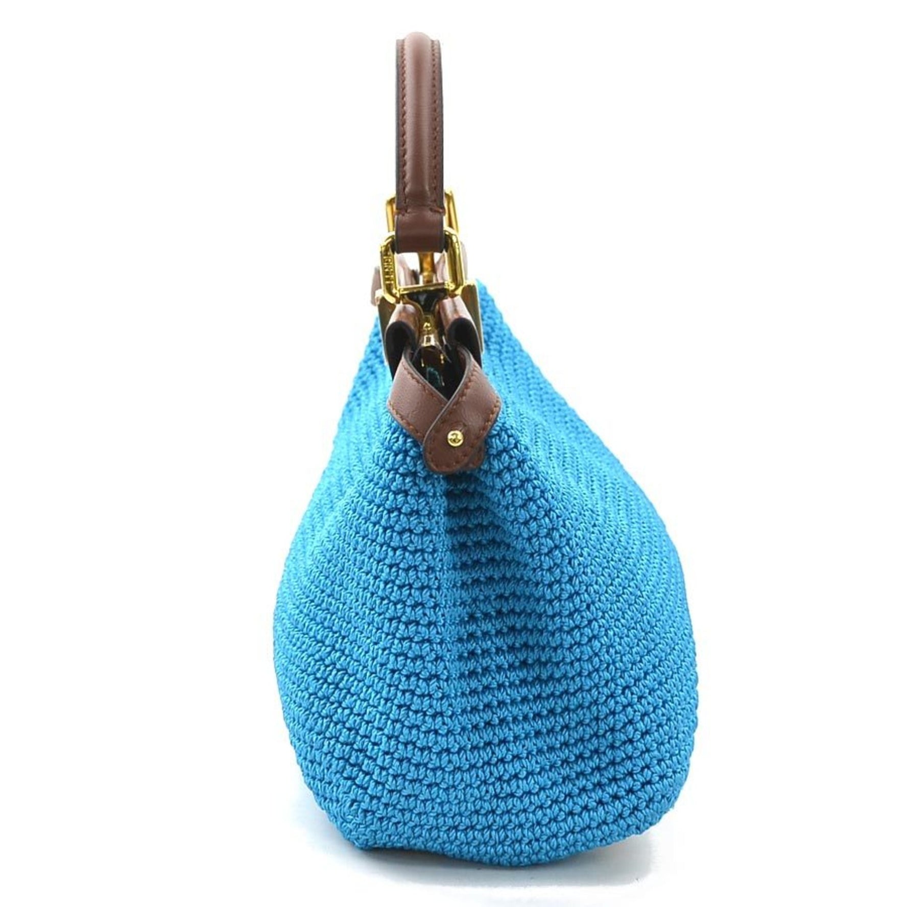 FENDI handbag shoulder bag peekaboo polyester leather blue x brown ladies