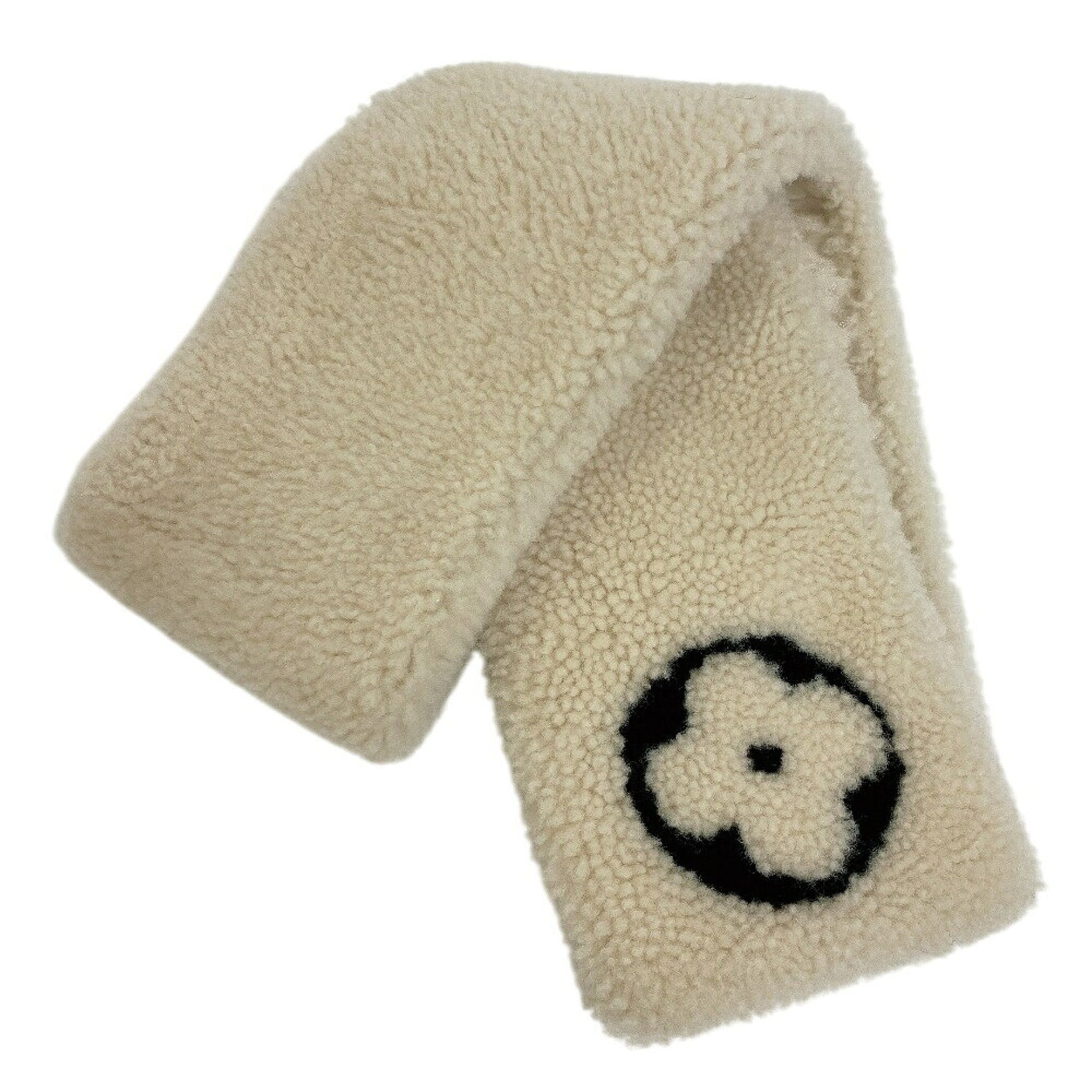 LOUIS VUITTON M76452 Shirred Lamb Scarf, Fluffy, Thick, White, Women's