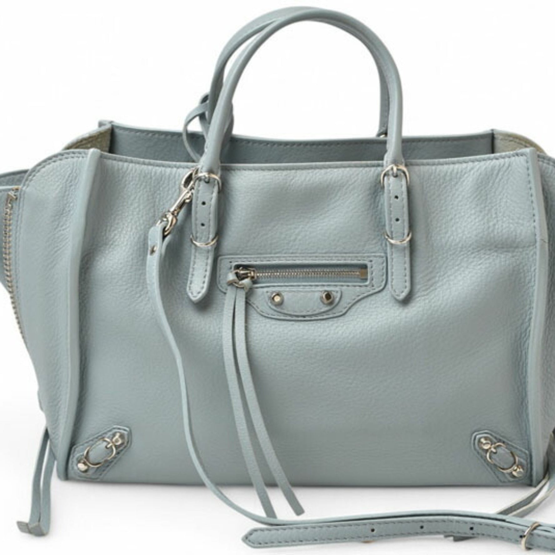BALENCIAGA Handbag Paper Mini Bag Leather Blue Gray