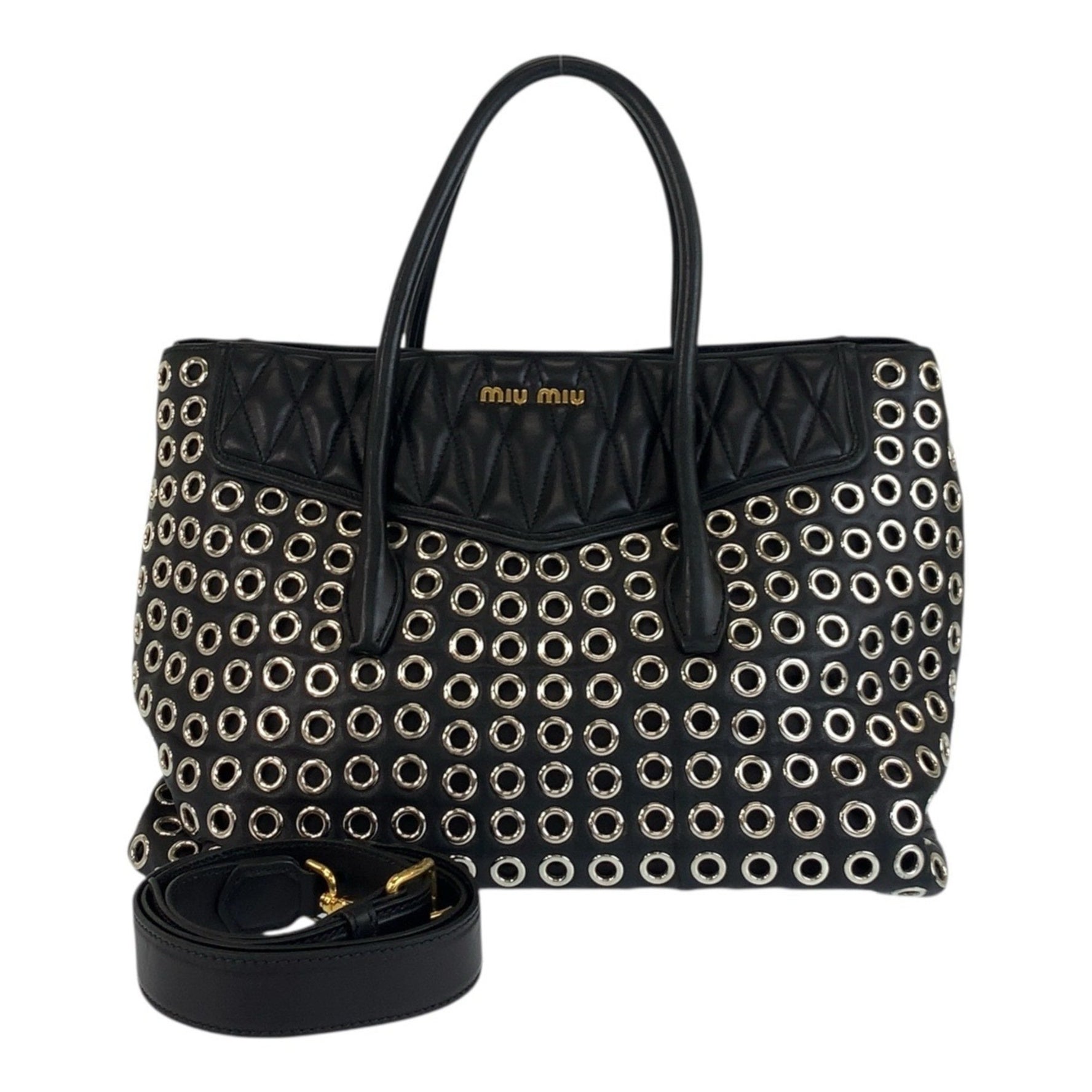 Miu Miu Miu Biker Punching Leather Tote Bag Shoulder