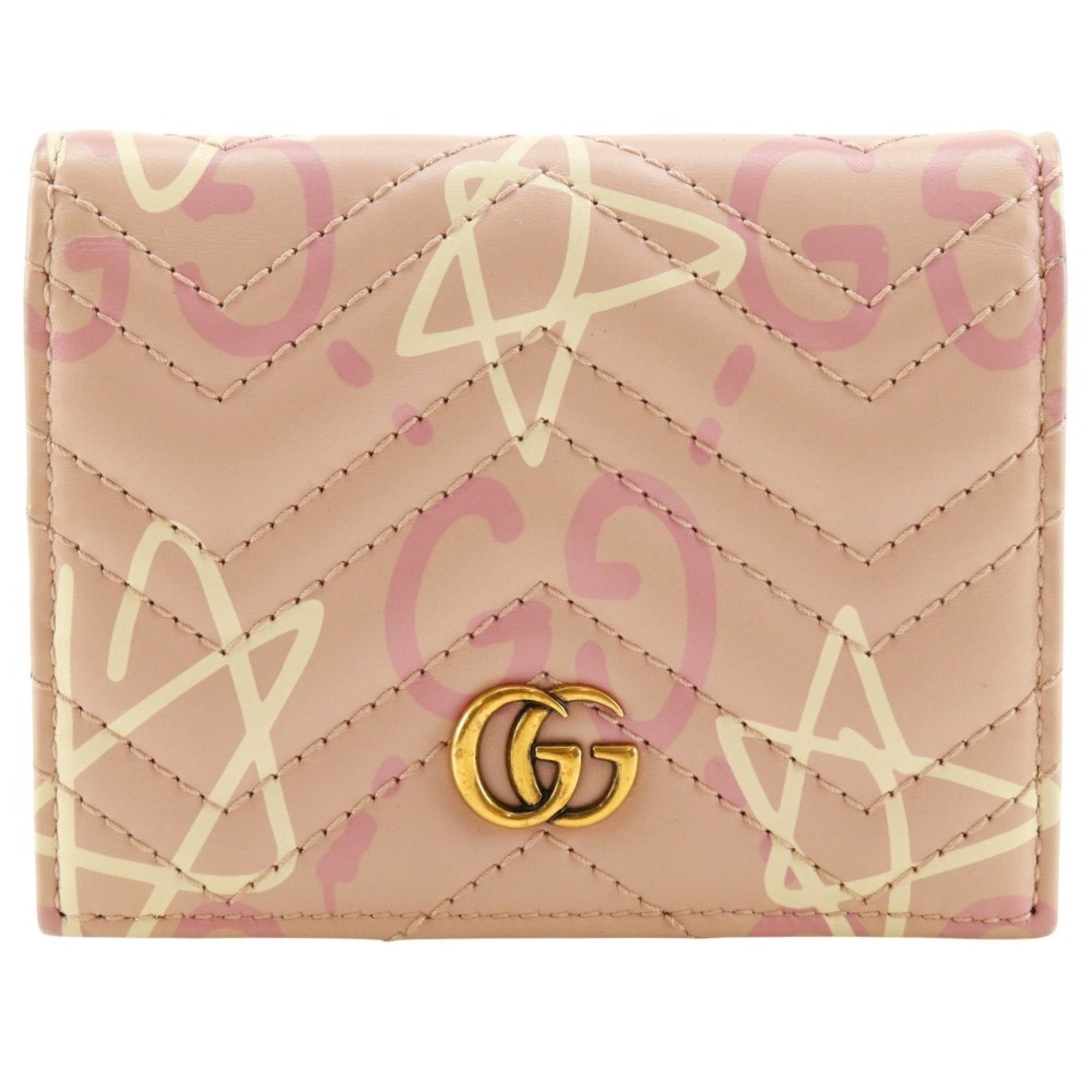 GUCCI Compact Wallet Bi-fold GG Ghost Card Case Leather Snap Button