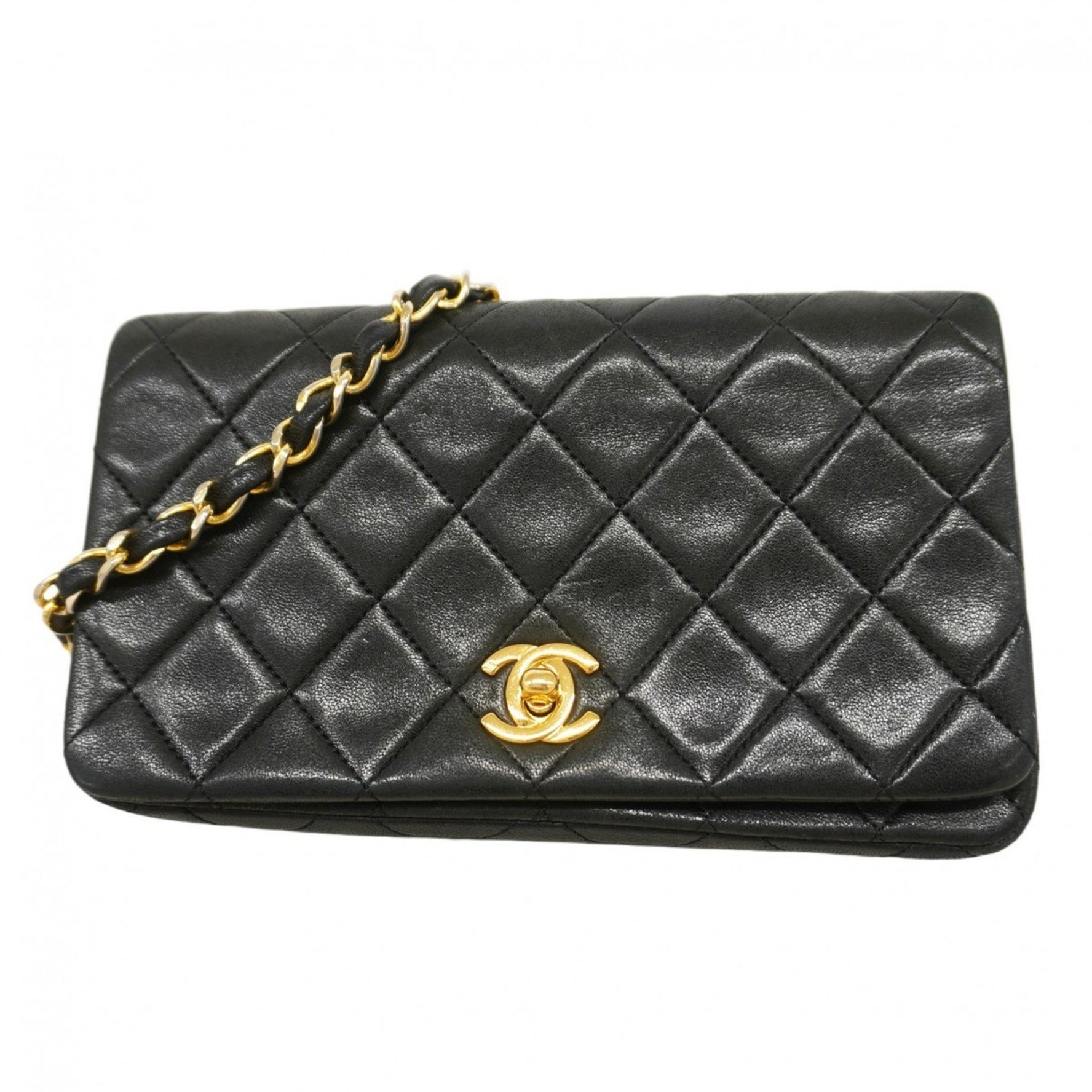 Chanel Matelasse Shoulder Bag with Chain Bag, Lambskin, Black, Women's