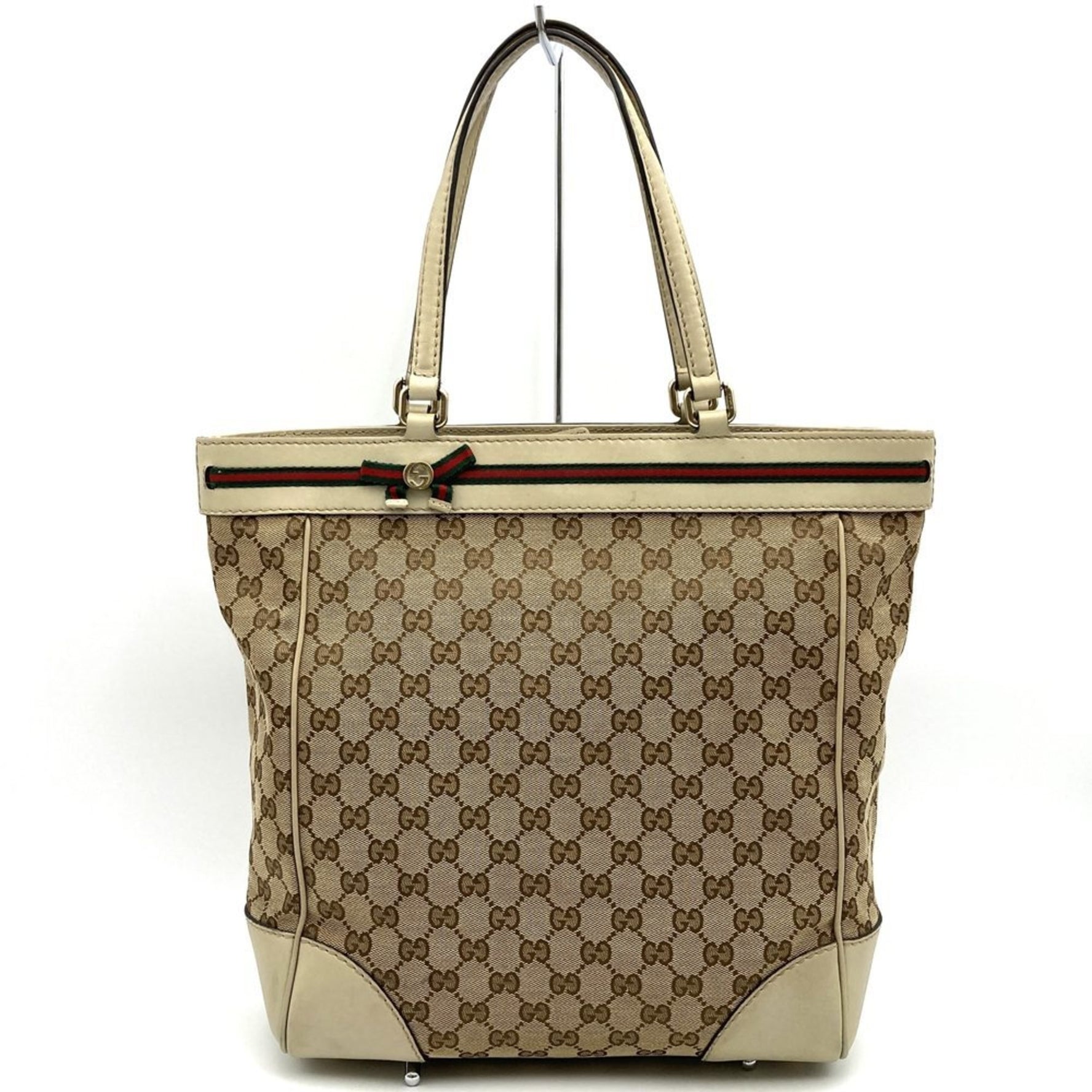 GUCCI Tote Bag, Beige GG Canvas, Sherry Line