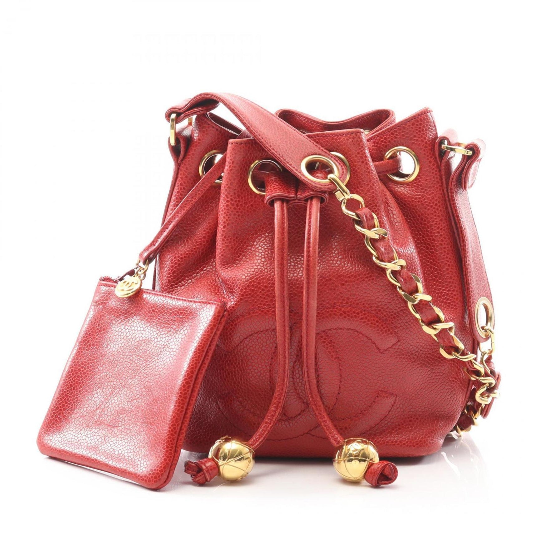 CHANEL Coco Mark Shoulder Bag in Grained Calfskin Caviar, Red