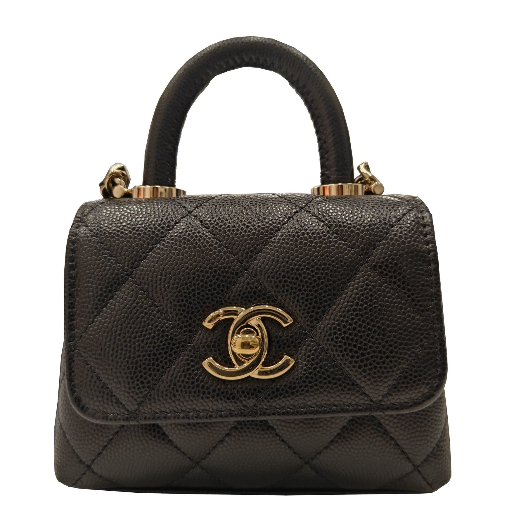 CHANEL Chanel Matelasse Flap Bag Caviar Skin Coco Handle Micro Black AP4245 Random GD Hardware Women's