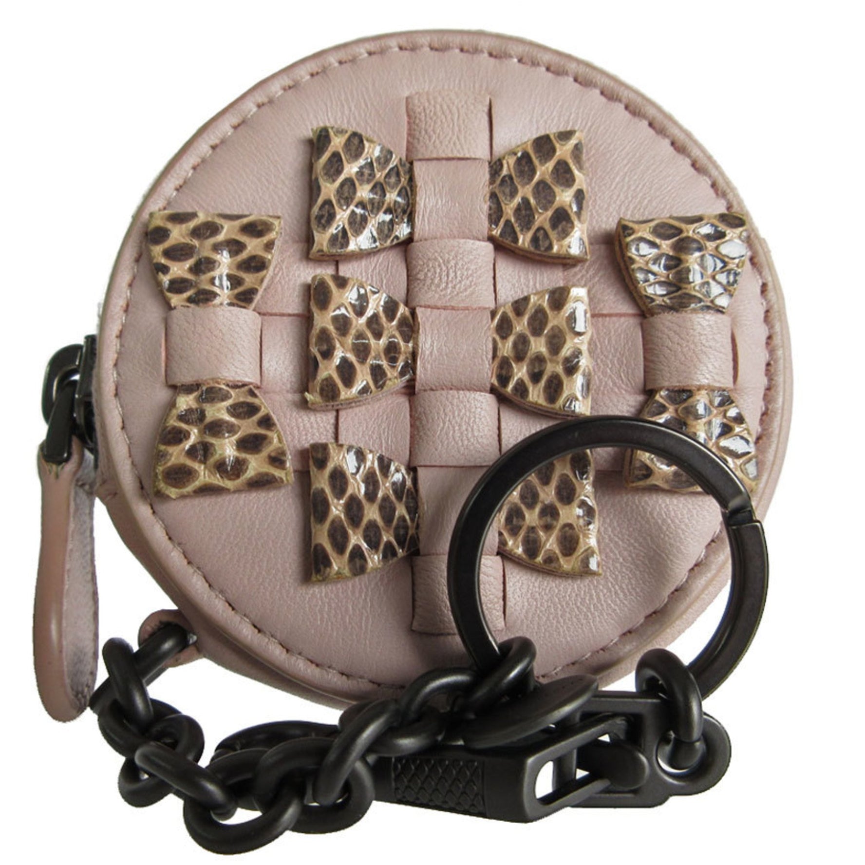 BOTTEGA VENETA Wallet/Coin Case Intrecciato Leather Metal Pink Beige