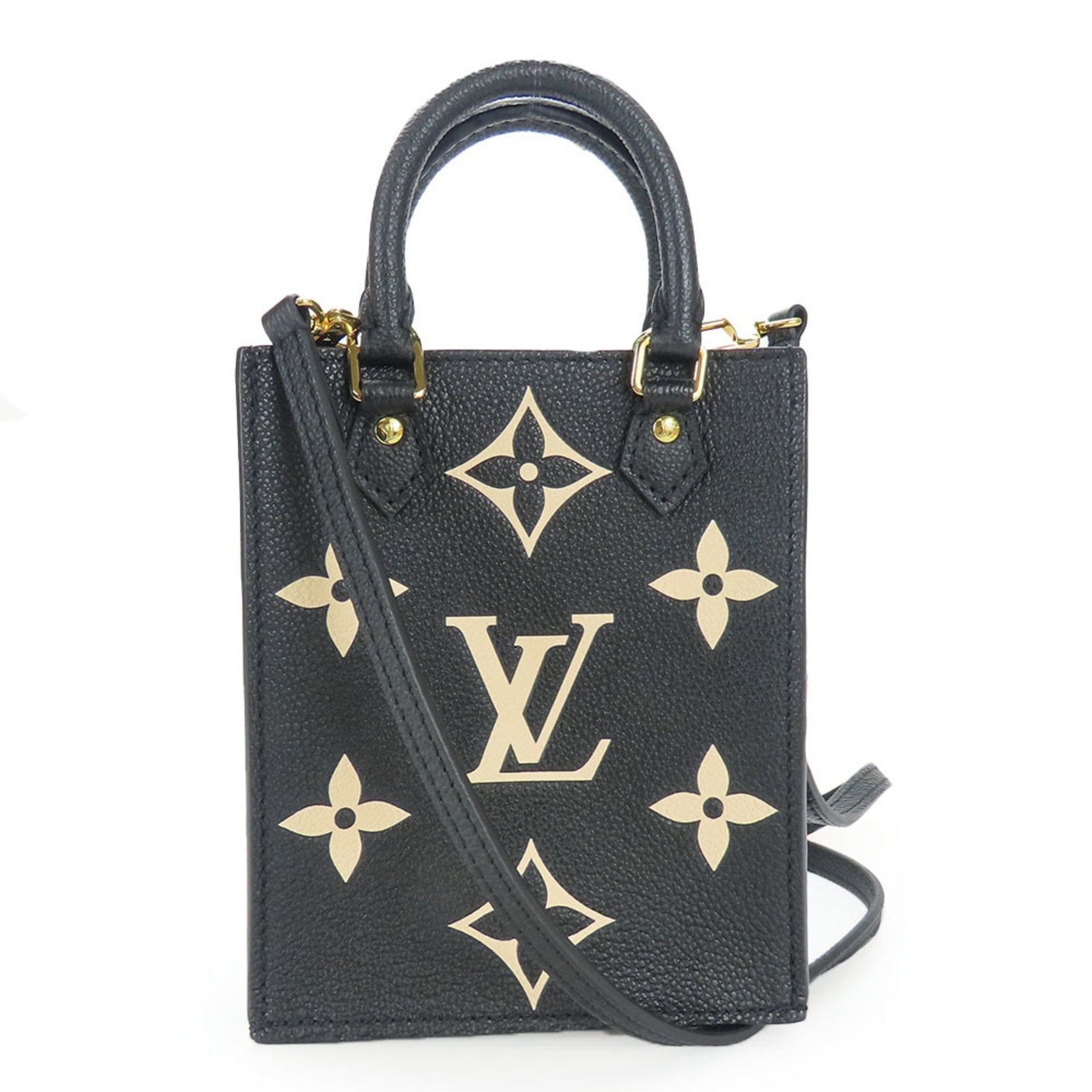 Louis Vuitton Petite Sac Plat Handbag Monogram Empreinte Black and Beige Shoulder Bag