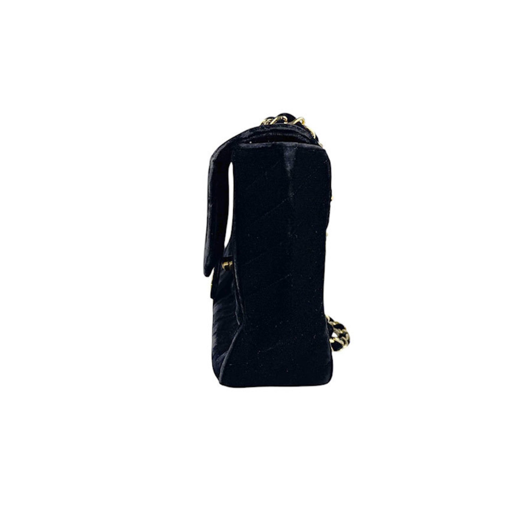 CHANEL Shoulder Bag Velvet Black Gold Women's Z6549