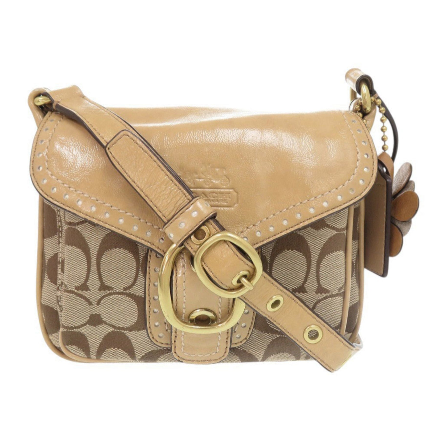 Coach Signature Canvas Patent Leather Shoulder Bag 1504