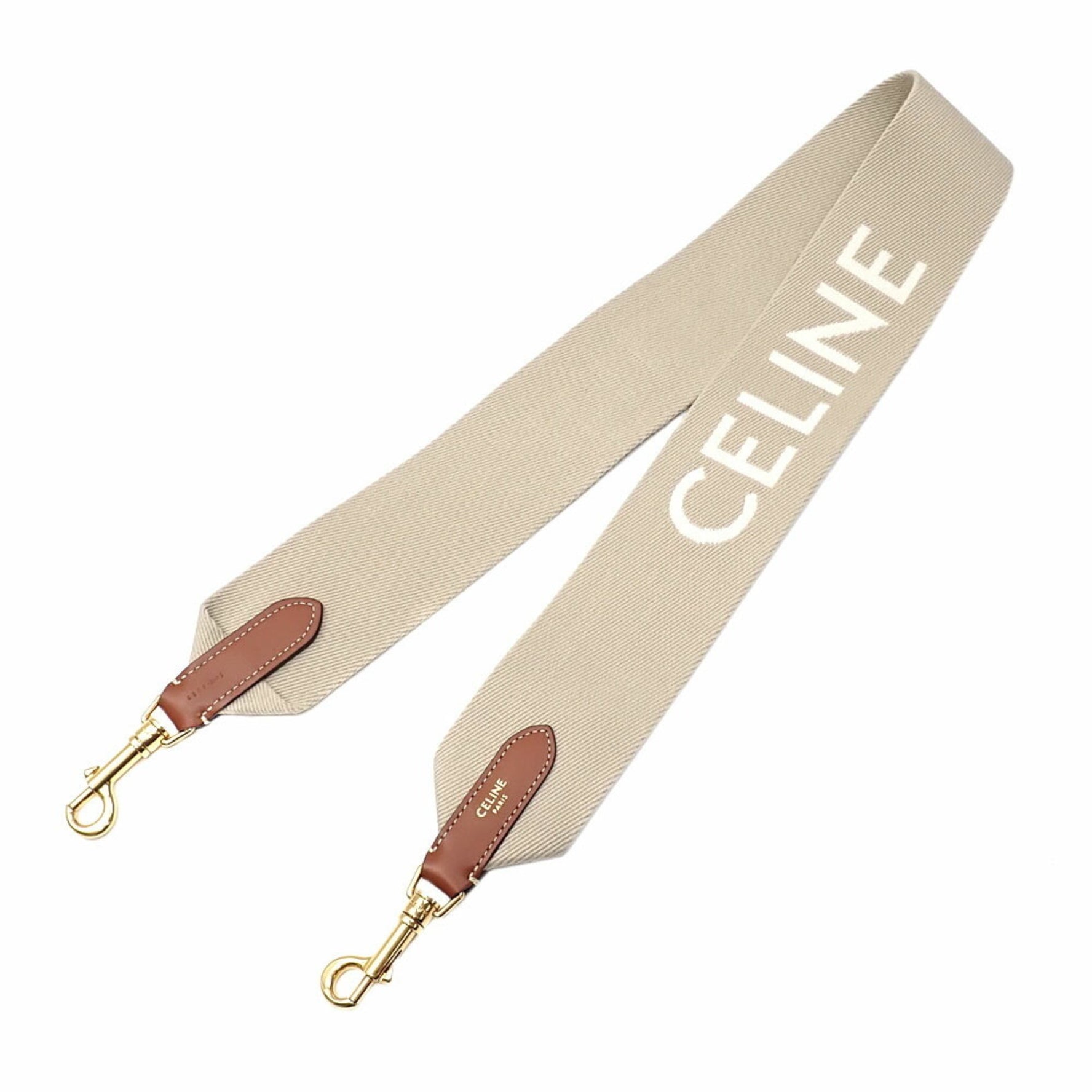 Celine Jacquard Short Shoulder Strap for Bags, Beige, White, Wool, and Calfskin