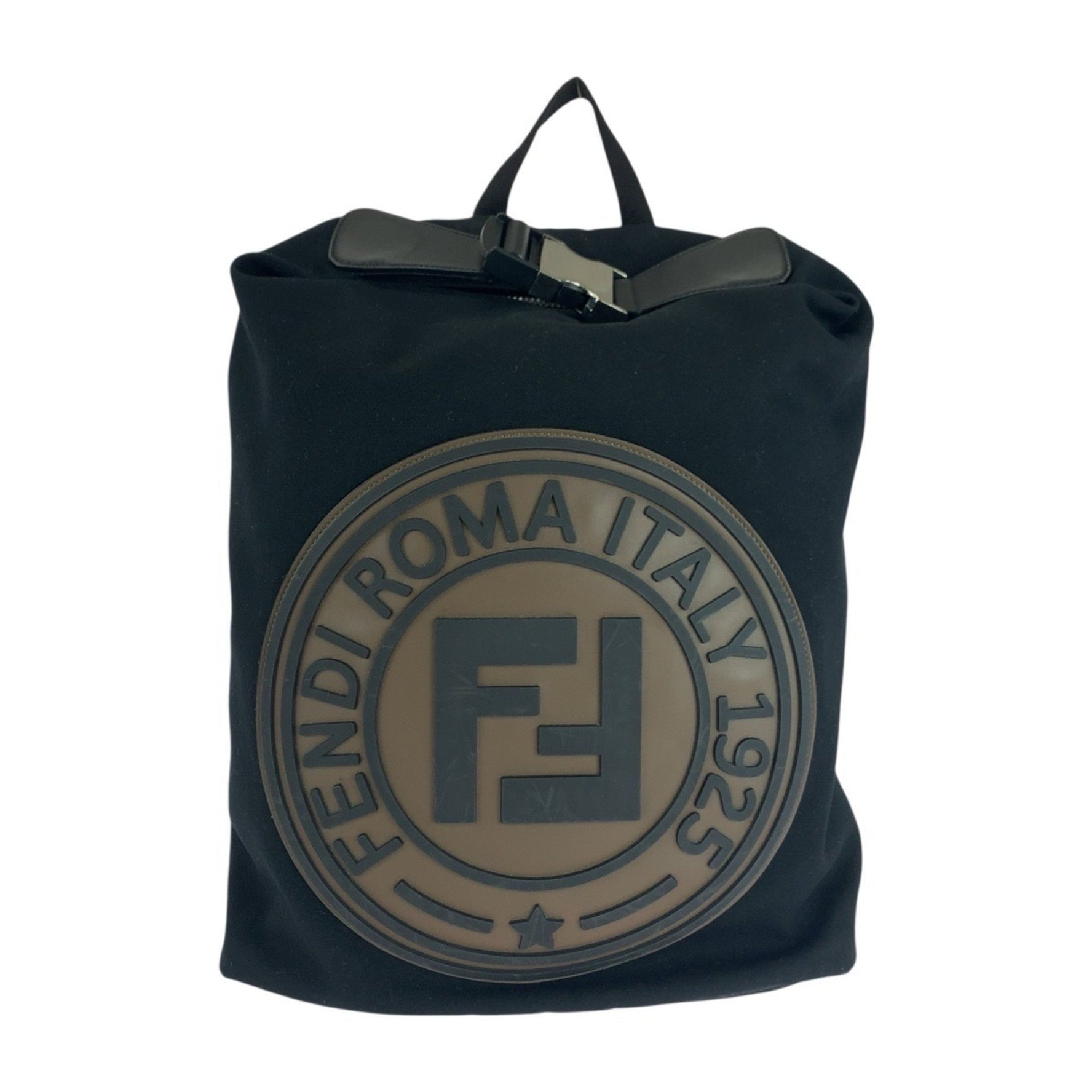 FENDI Backpack in Black, Brown, and Silver Hardware with Canvas