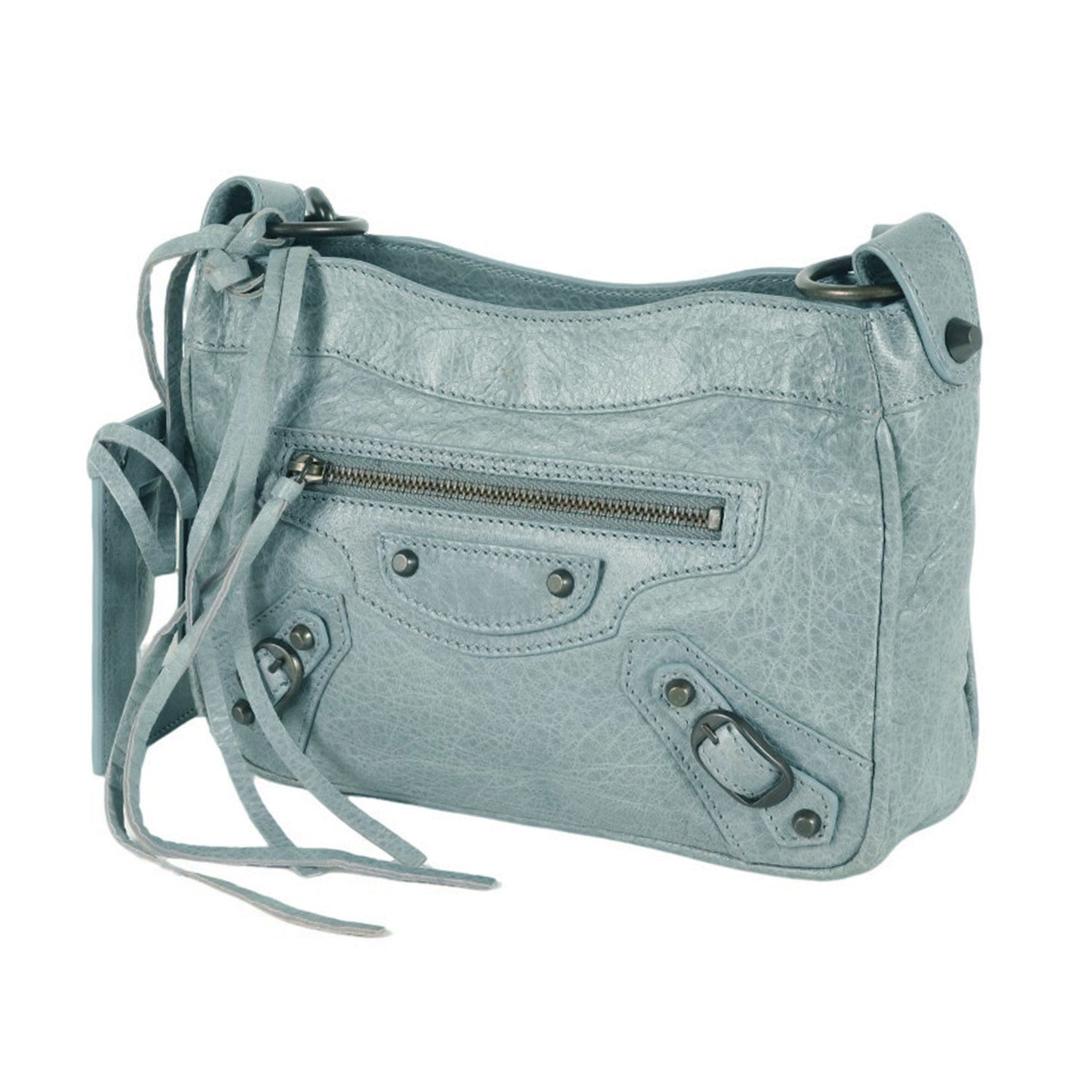 BALENCIAGA The Mini Leather Bag, Blue-Gray, Shoulder Handbag