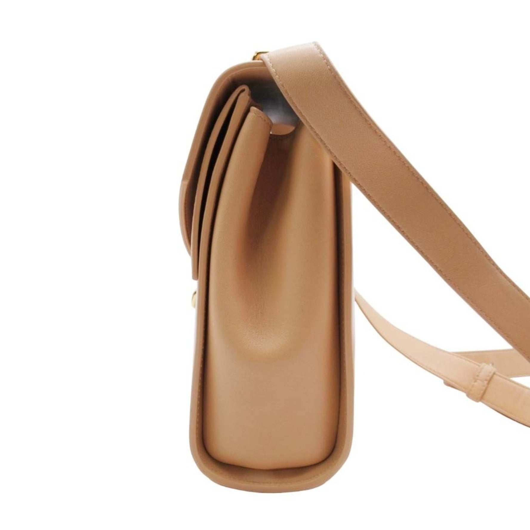 BOTTEGA VENETA THE CLIP Shoulder Bag with V-neck and flap, crossbody style, almond