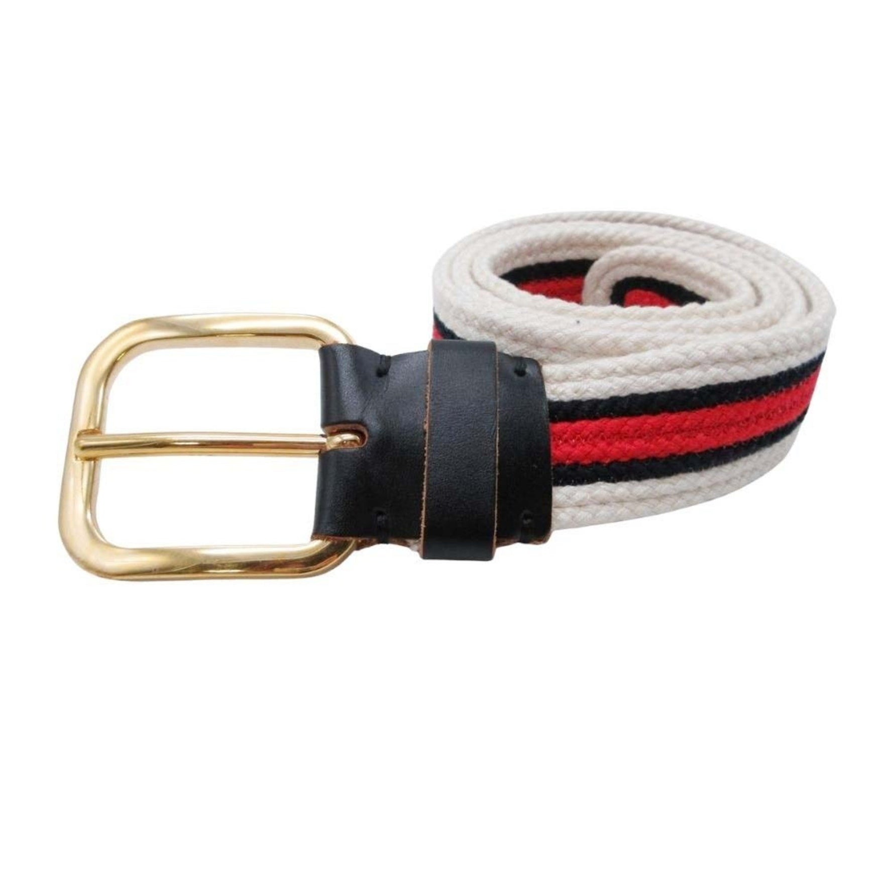 MARNI Marni Striped Canvas Belt with Eyelets and Gold Buckle, Tricolor, Size 75, Navy, Red, Off-White, Women's
