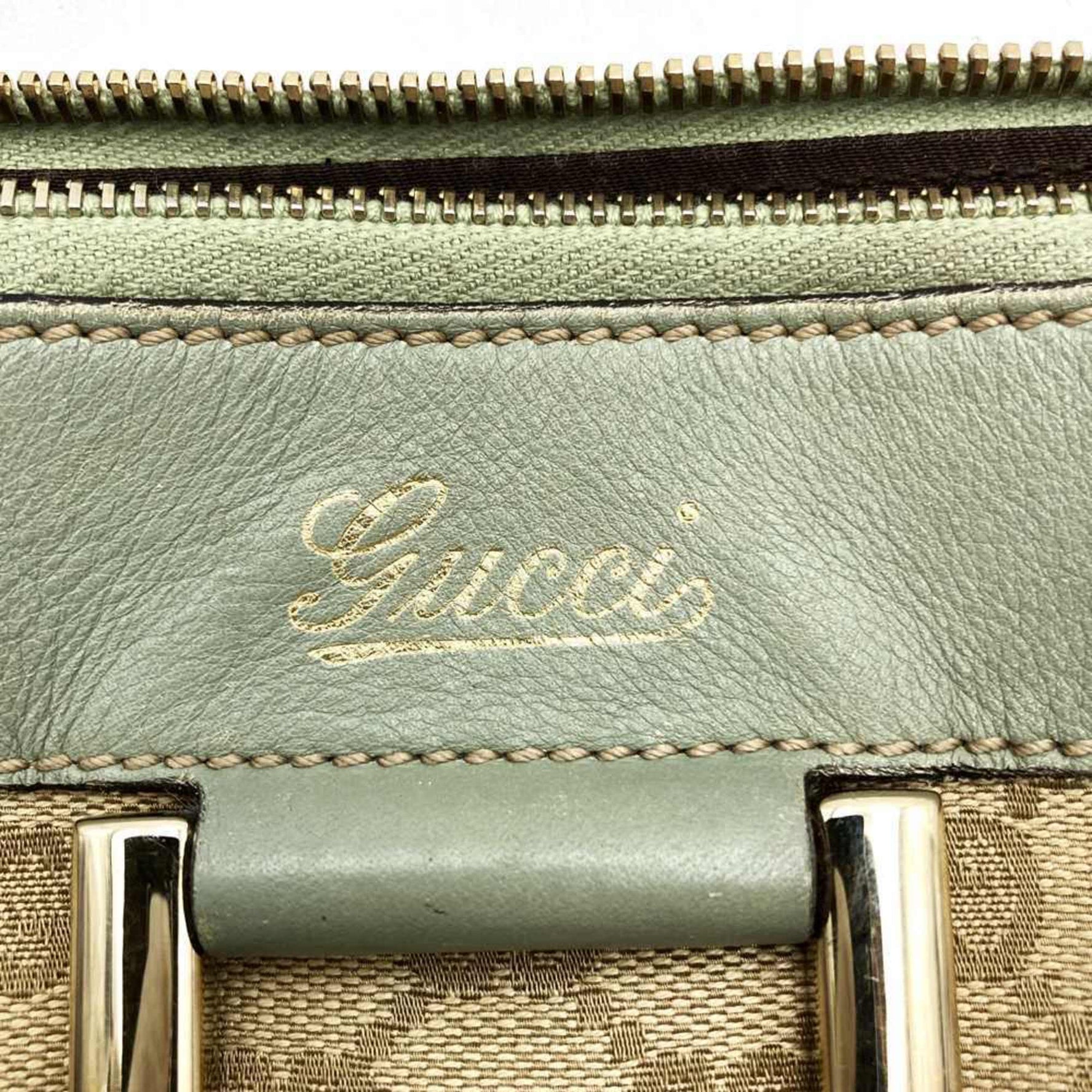 GUCCI Shoulder Bag GG Canvas Leather Abby Green
