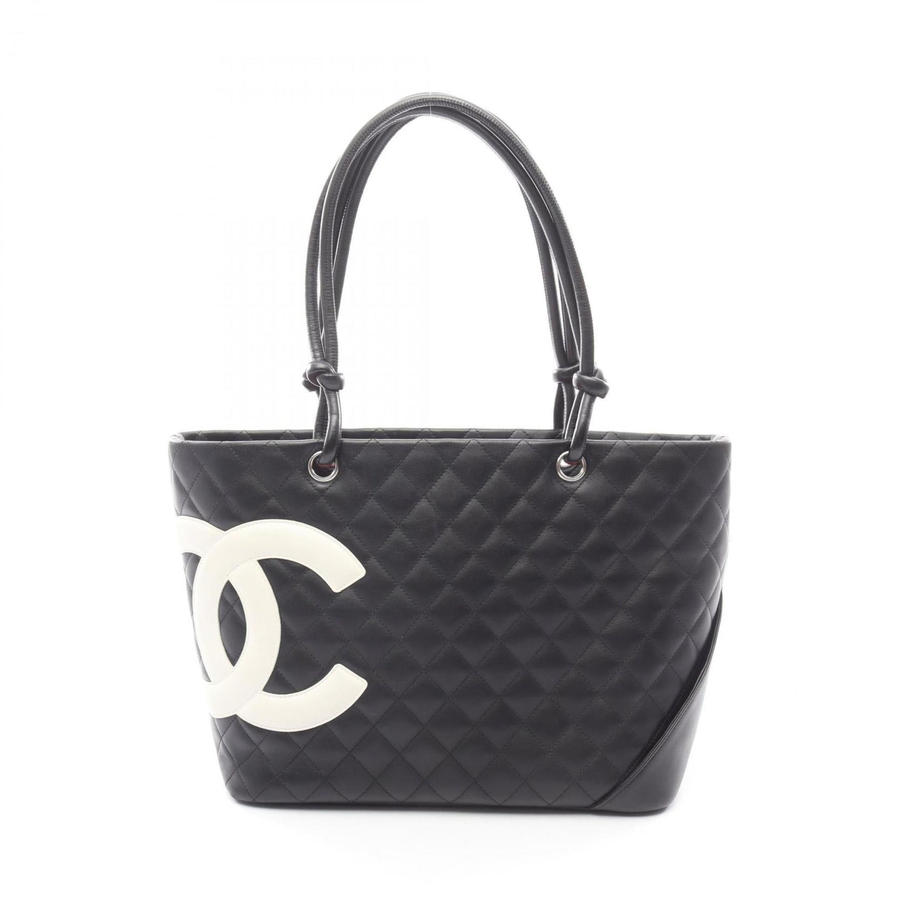 CHANEL Cambon Line Large Tote Bag, Lambskin Leather, Black and White