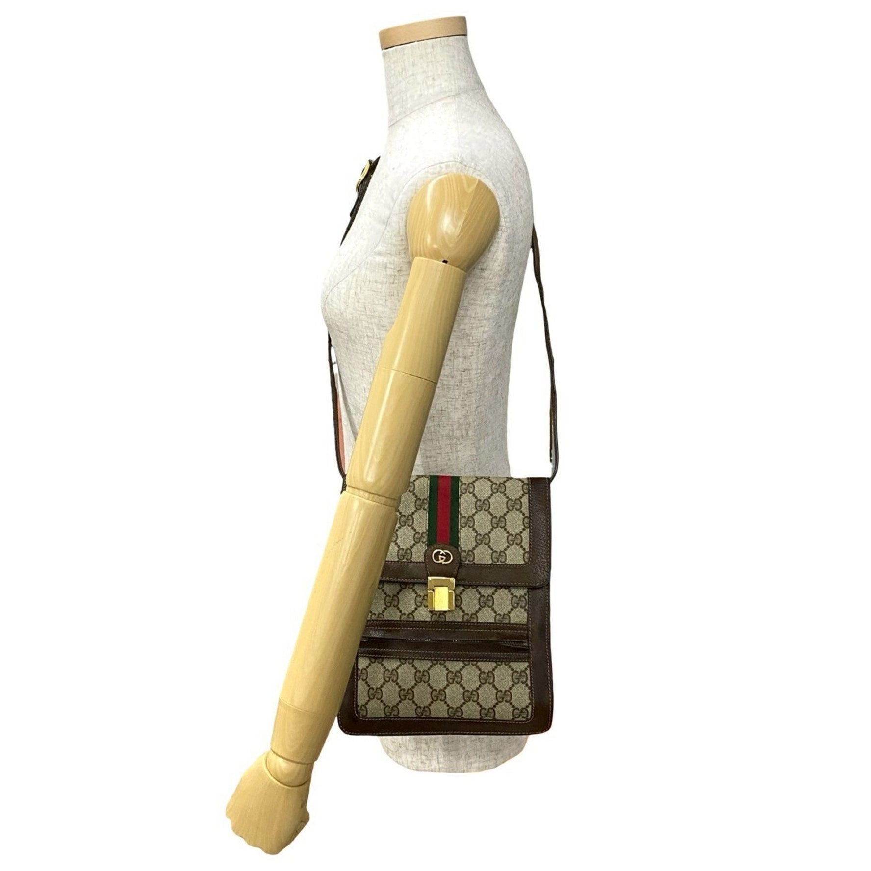 GUCCI Old Gucci Sherry Line GG Logo Hardware Leather Shoulder Bag Pochette Brown
