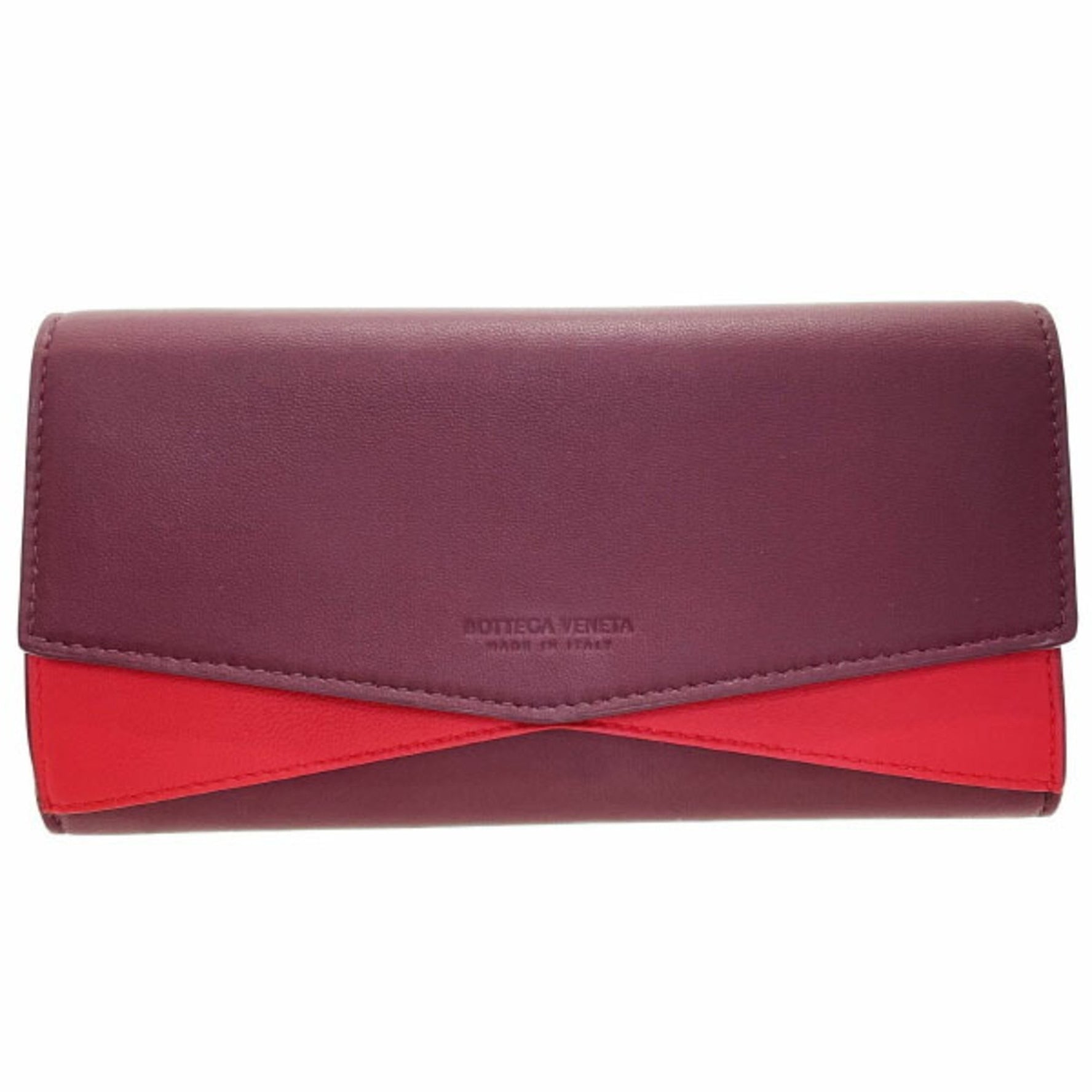 Bottega Veneta Bicolor Bi-fold Long Wallet Leather Bordeaux Red BOTTEGA VENETA